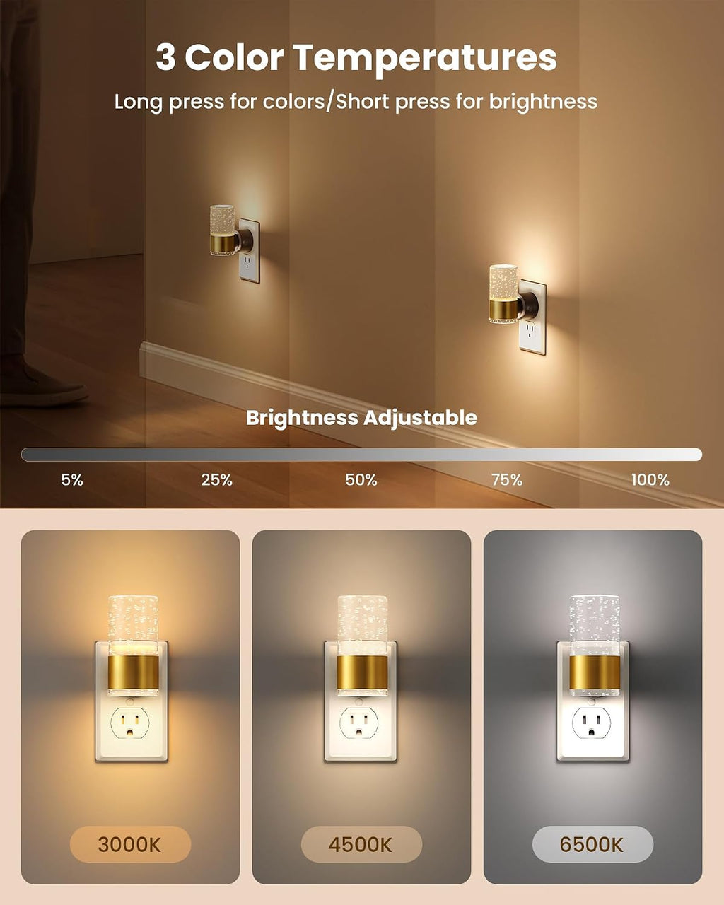 VOLISUN LED Night Lights Plug into Wall, Dimmable Night Light 3 CCT & 5 Brightness Levels, Acrylic Bubble Nightlight with Dusk to Dawn…