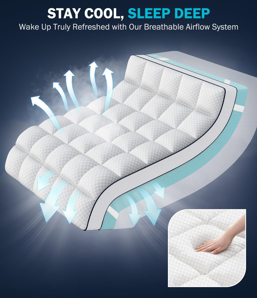 Panyu Dual Layer 4 Inch Memory Foam Mattress Topper Queen Size, 2" Cooling Gel Memory Foam & 2" Pillow Top Bed Topper, CertiPUR-US Mattress…