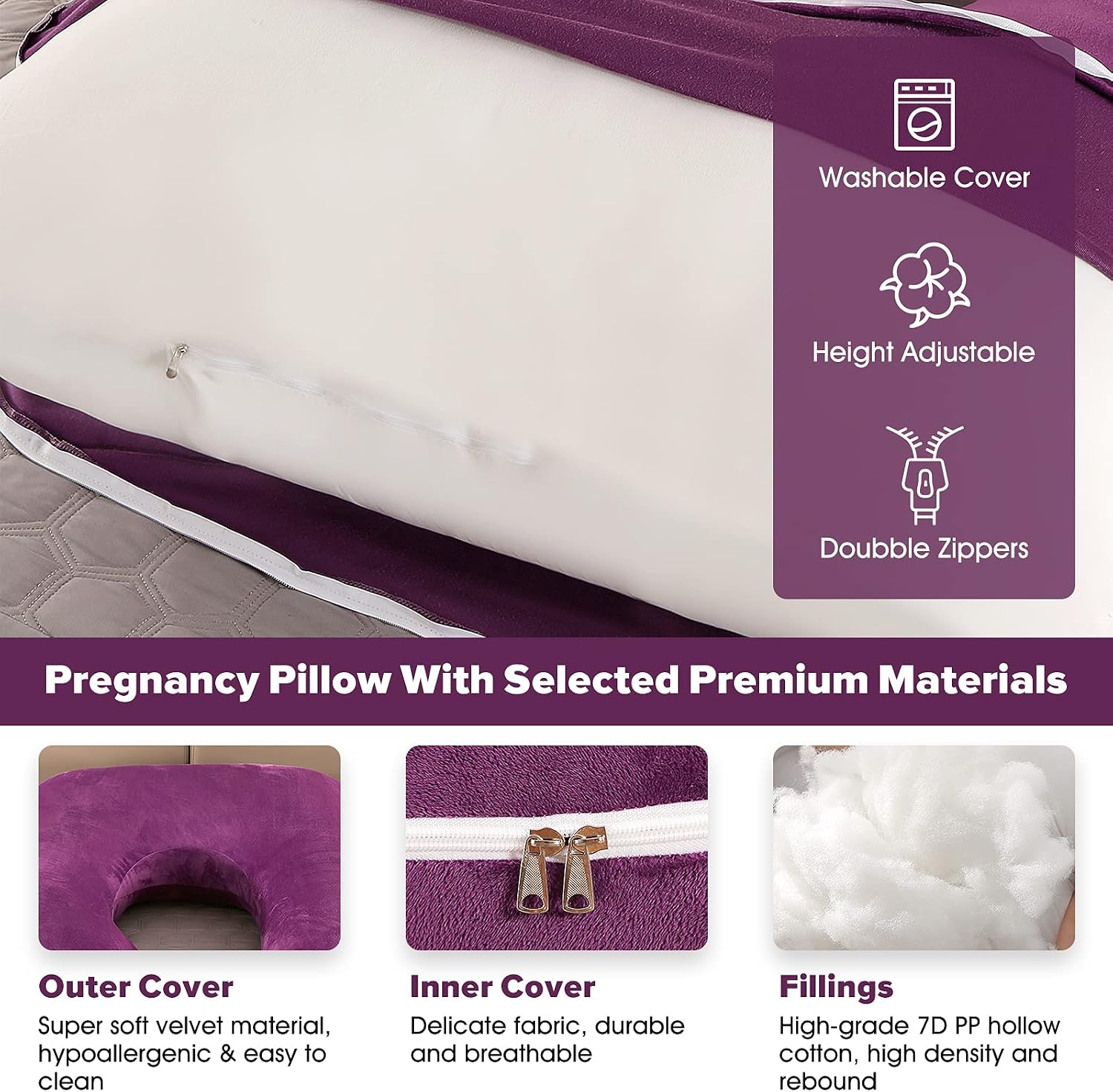 U-Shaped Full Body Pregnancy Pillow for Sleeping – 57" Maternity Pillow with Removable Cover, Support for Back, Legs, Belly & Hips…