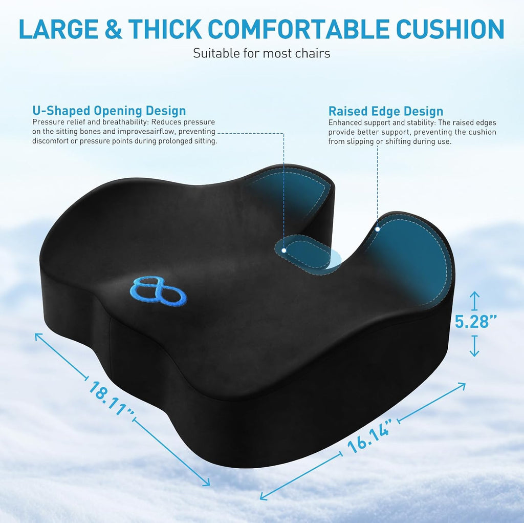 BlissTrends Seat Cushion,5.2in Thick Memory Foam Cushions for Office Chair, Car Seat, Airplane, Relieving Pressure Tailbone Sciatica Back P…
