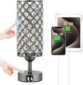 Hong-in Gray Crystal Table Lamp - 3-Way Dimmable Touch Control, Bedside Lamp with USB C and A Ports, Nightstand Light for Living Room…