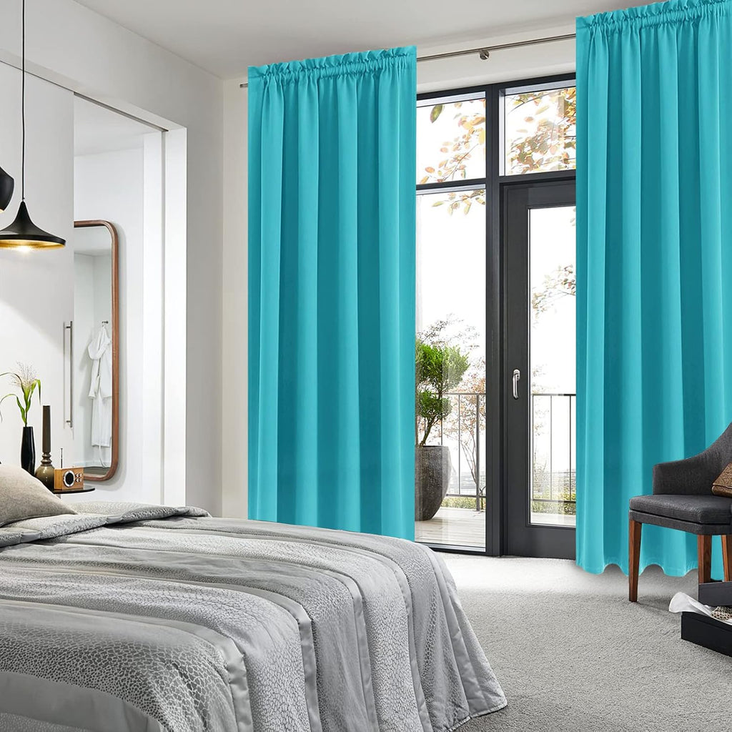 Dwcn Blackout Curtains Room Darkening Thermal Insulated Bedroom Curtains Window Curtain Panels, 52 x 84 inches Long, Set of 2 Turquoise Rod…