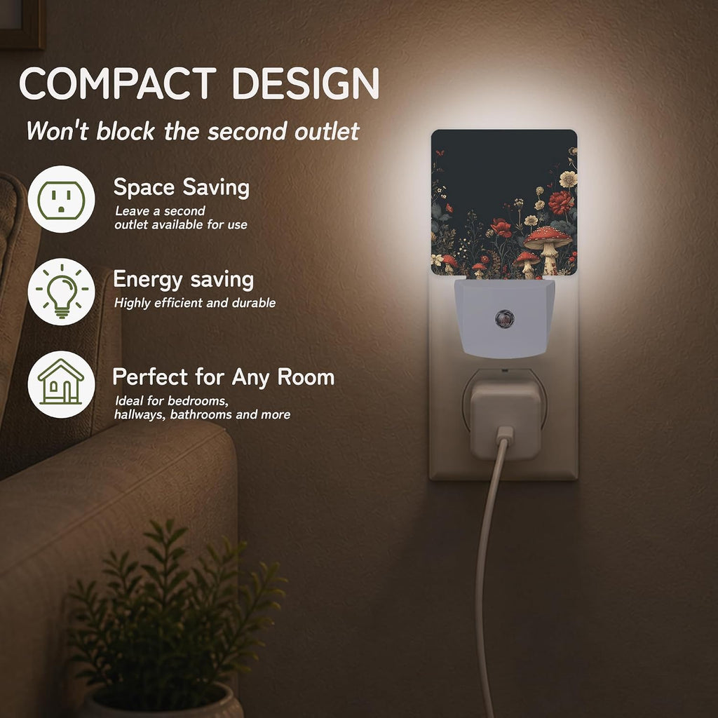 Dark Floral Mushroom Night Lights Plug into Wall, Night Light with Dusk to Dawn Sensor for Bedroom Bathroom Kitchen Hallway Stairs…