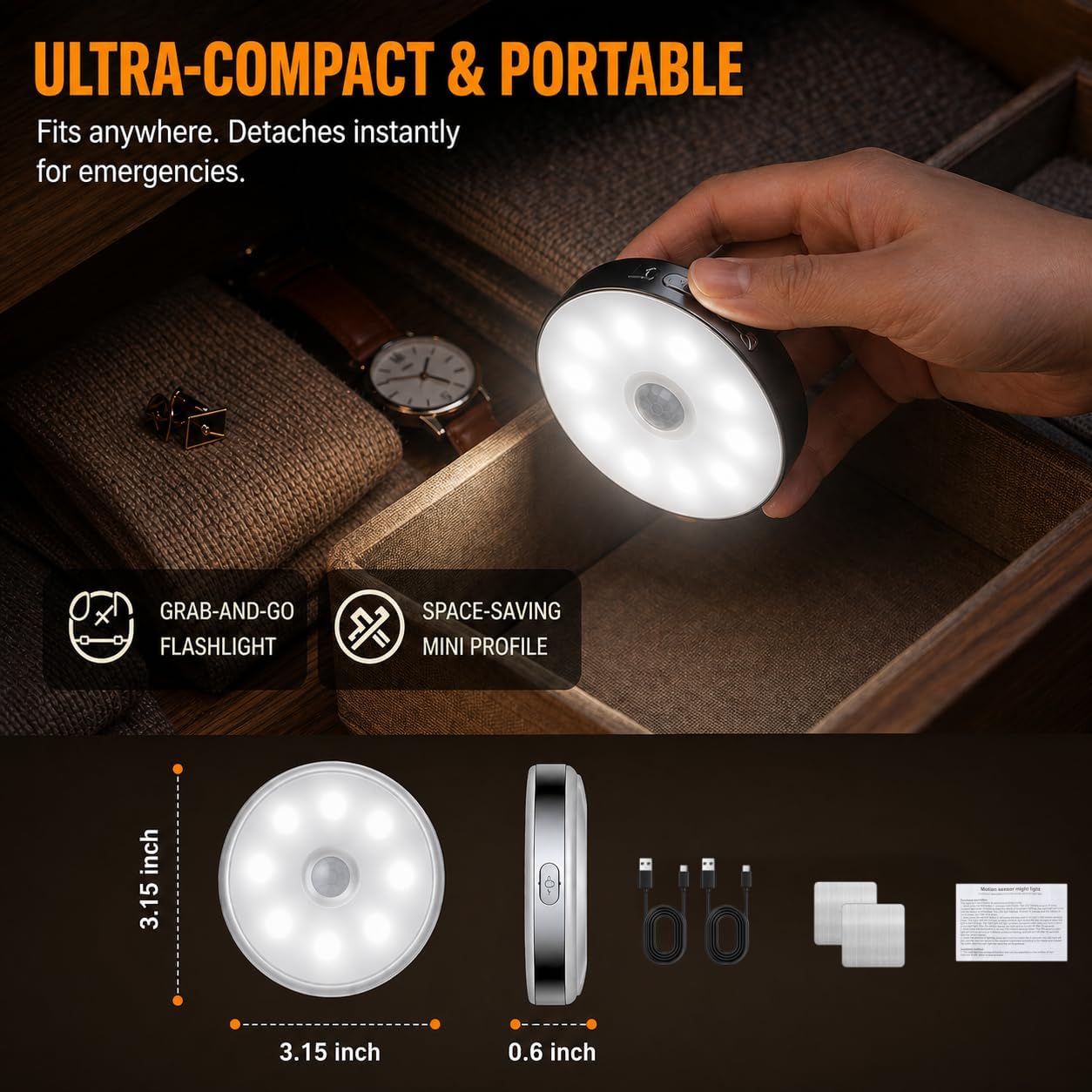 Motion Sensor Night Light Rechargeable, Magnetic Puck Lights, 3 Modes & Dimmable, Motion Sensor Stair Lights Indoor for Bedroom Bathroom…