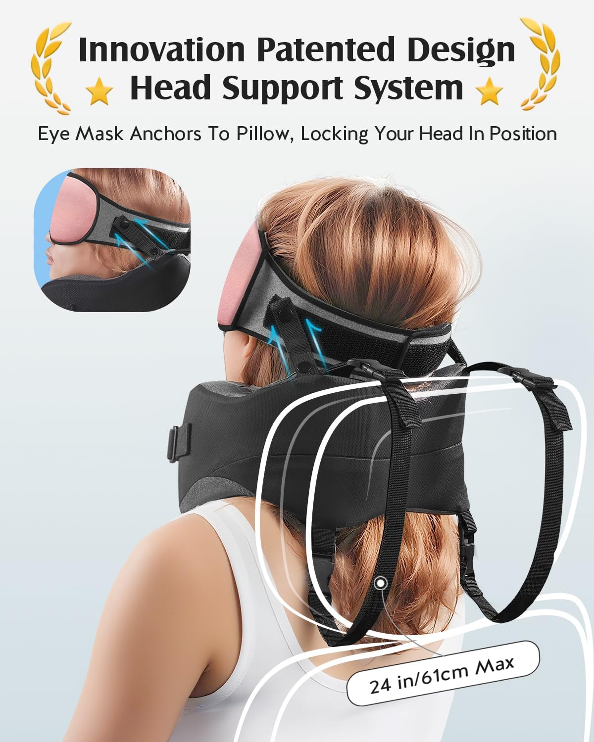 YFONG Travel Pillow for Long Flight Airplanes, Head Strap Combo with 3D Contoured Eye Mask for Sleep, Neck Pillow for Car Trip Essential…