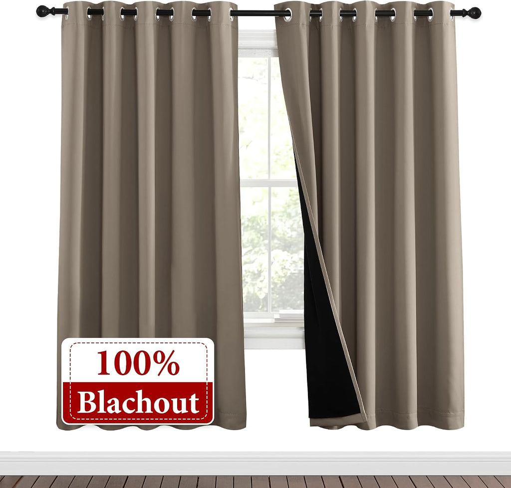 Nicetown Taupe Full Shade Curtain Panels, Pair of Energy Smart & Noise Blocking Out Blackout Drapes for Dining Room Window, Thermal Insulat…