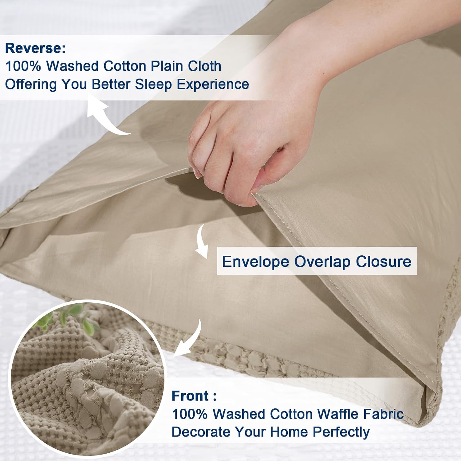 Phf 100% Cotton Waffle Pillow Shams King Size, 2 Pack 20" x 36" Soft Skin-Friendly Pillowcases, No Filling, Aesthetic Woven and Breathable…