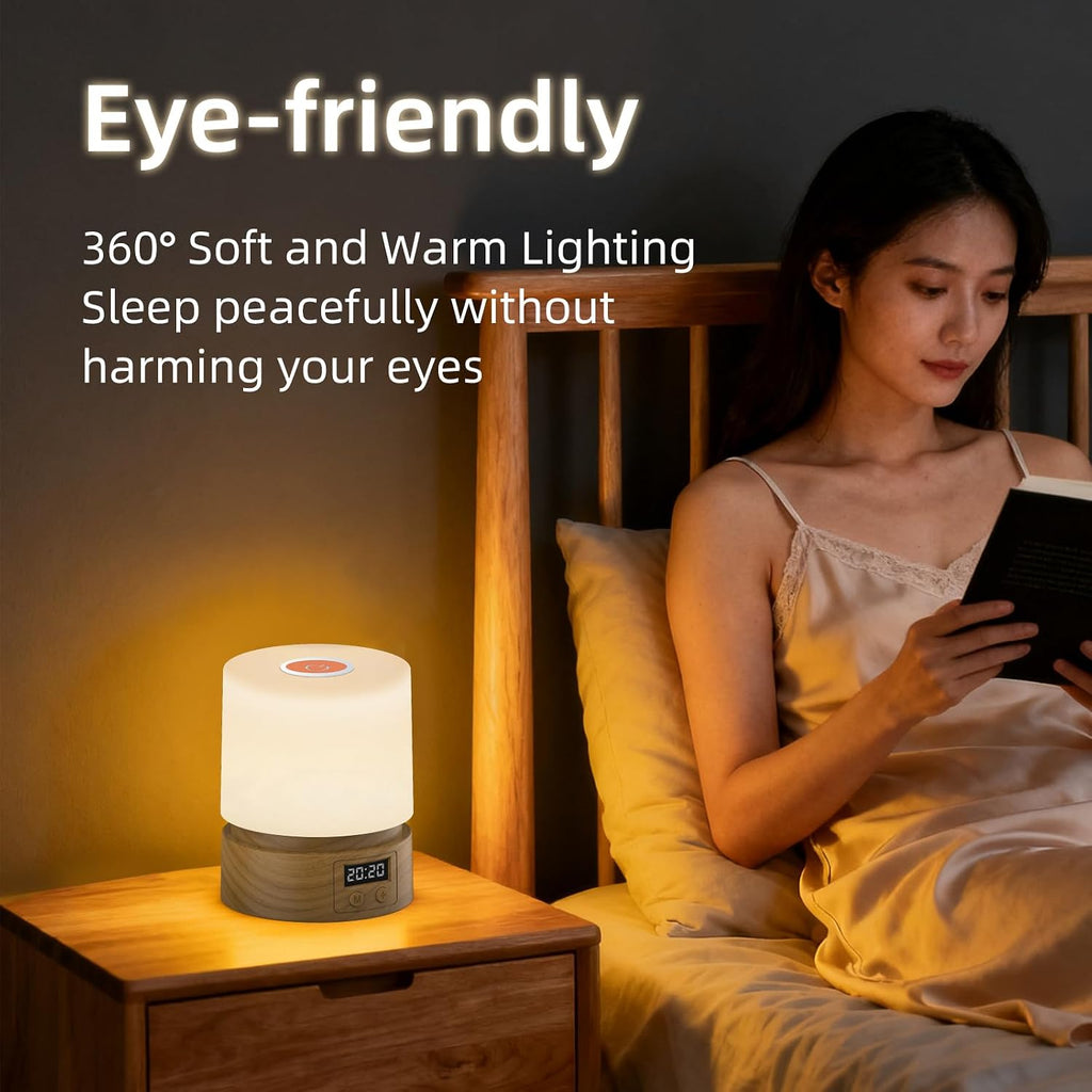 Nursery Night Light with Clock for Kids, Touch Lamp Bedside Desk Lamp, Portable Breastfeeding Night Lamp for Baby, 3 Color Stepless…