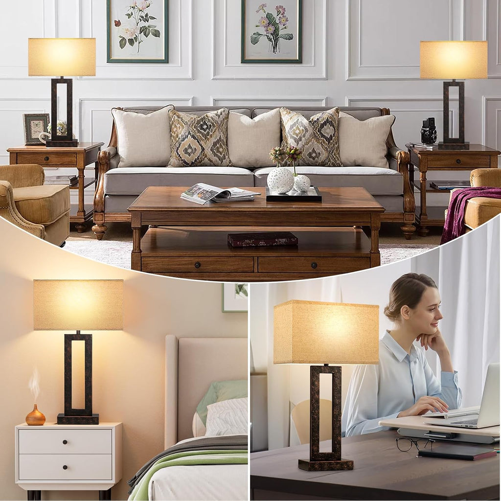 Seealle 22" Tall Living Room Lamps for Night Stands - Touch Bedside Lamp with USB C+A, 3 Way Dimmable Bedroom Lamps for End Tables Set of…