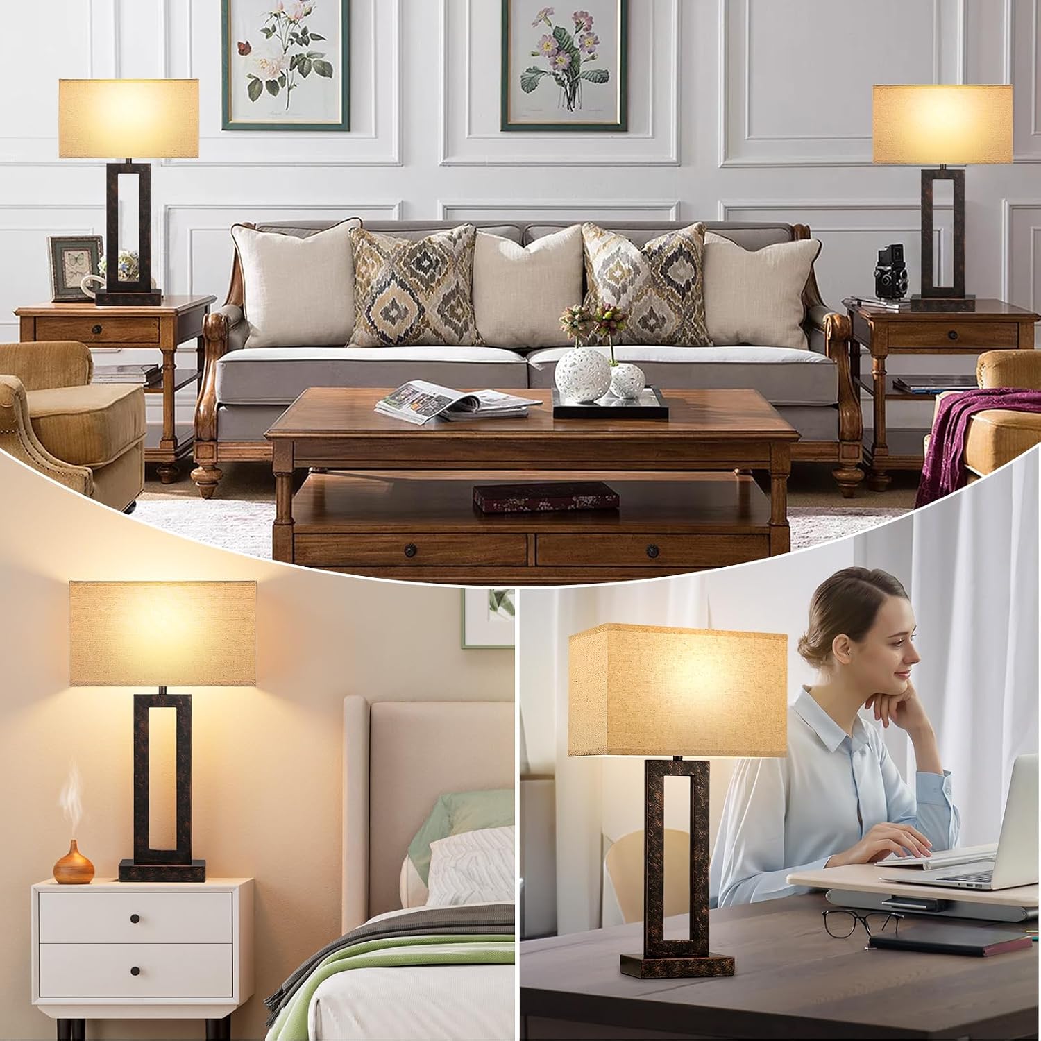 Seealle 22" Tall Living Room Lamps for Night Stands - Touch Bedside Lamp with USB C+A, 3 Way Dimmable Bedroom Lamps for End Tables Set of…