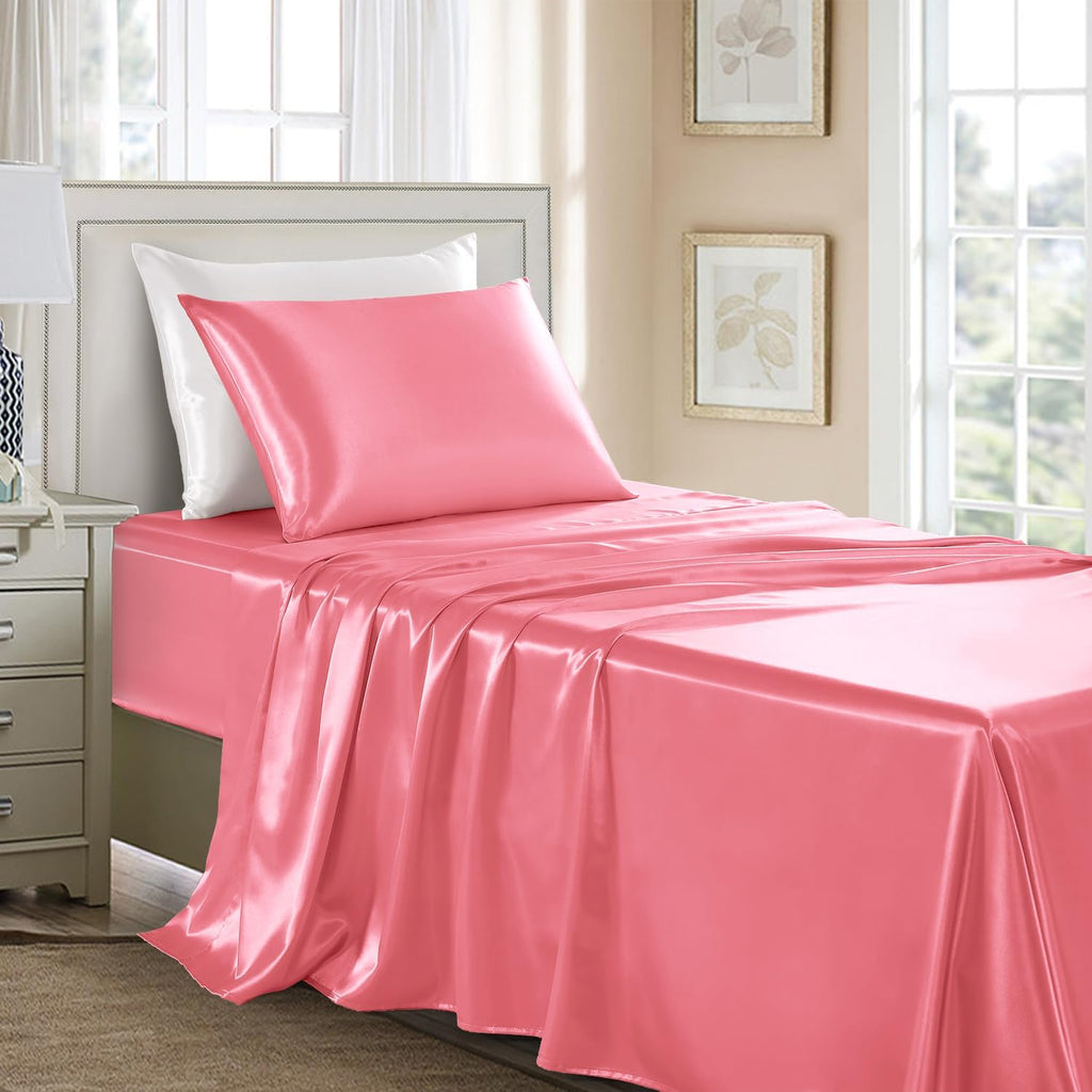 Golal Satin Sheets Twin XL Size - 3 Pieces Luxury Silky Soft Bed Sheets, Wrinkle-Free Pink Satin Silk Sheet Set with 1 Deep Pocket Fitted S…