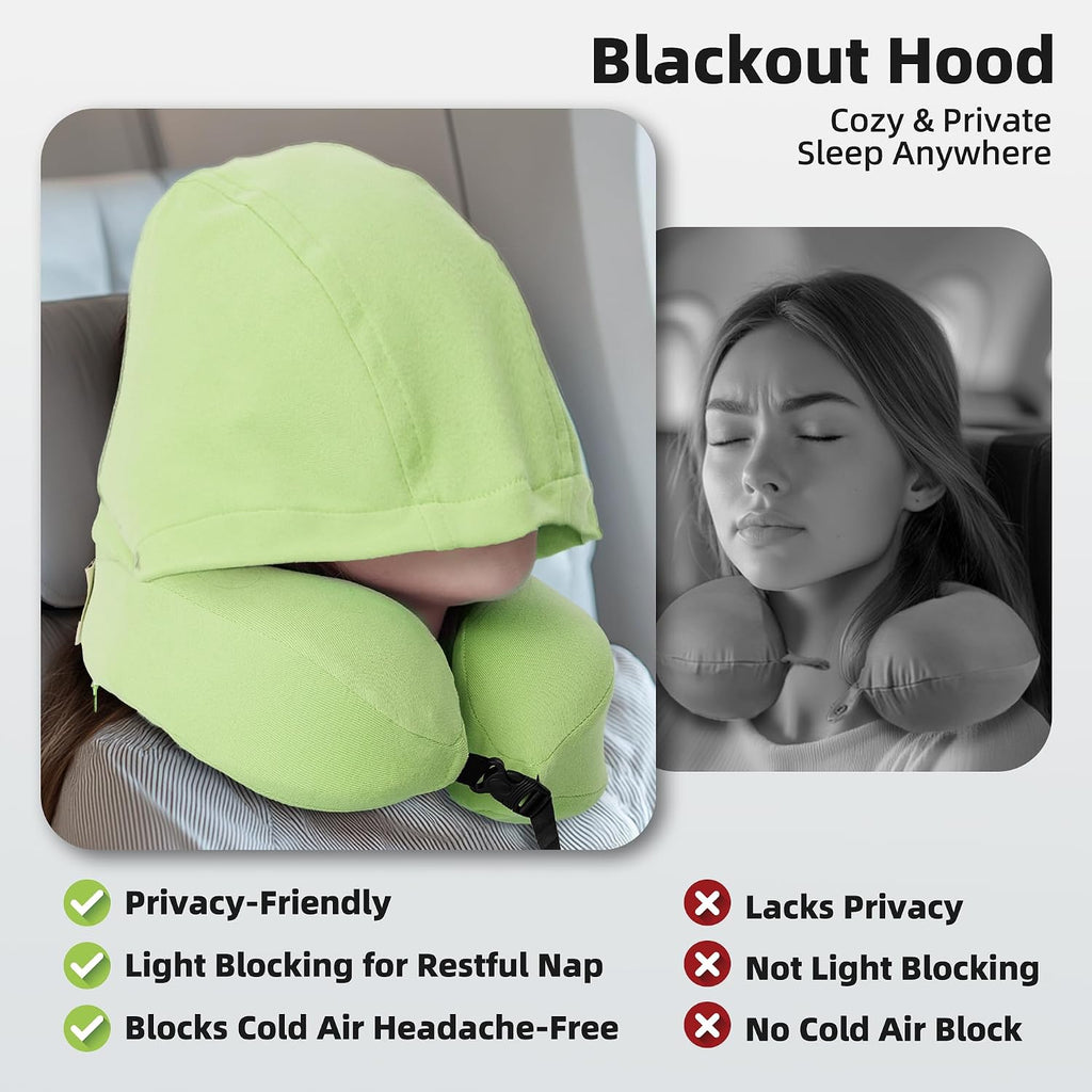 Privacy-Friendly Hooded Travel Pillow for Kids & Adults, Sensory-Friendly, Memory Foam Neck Support for Airplane, Car & Train, Breathable…