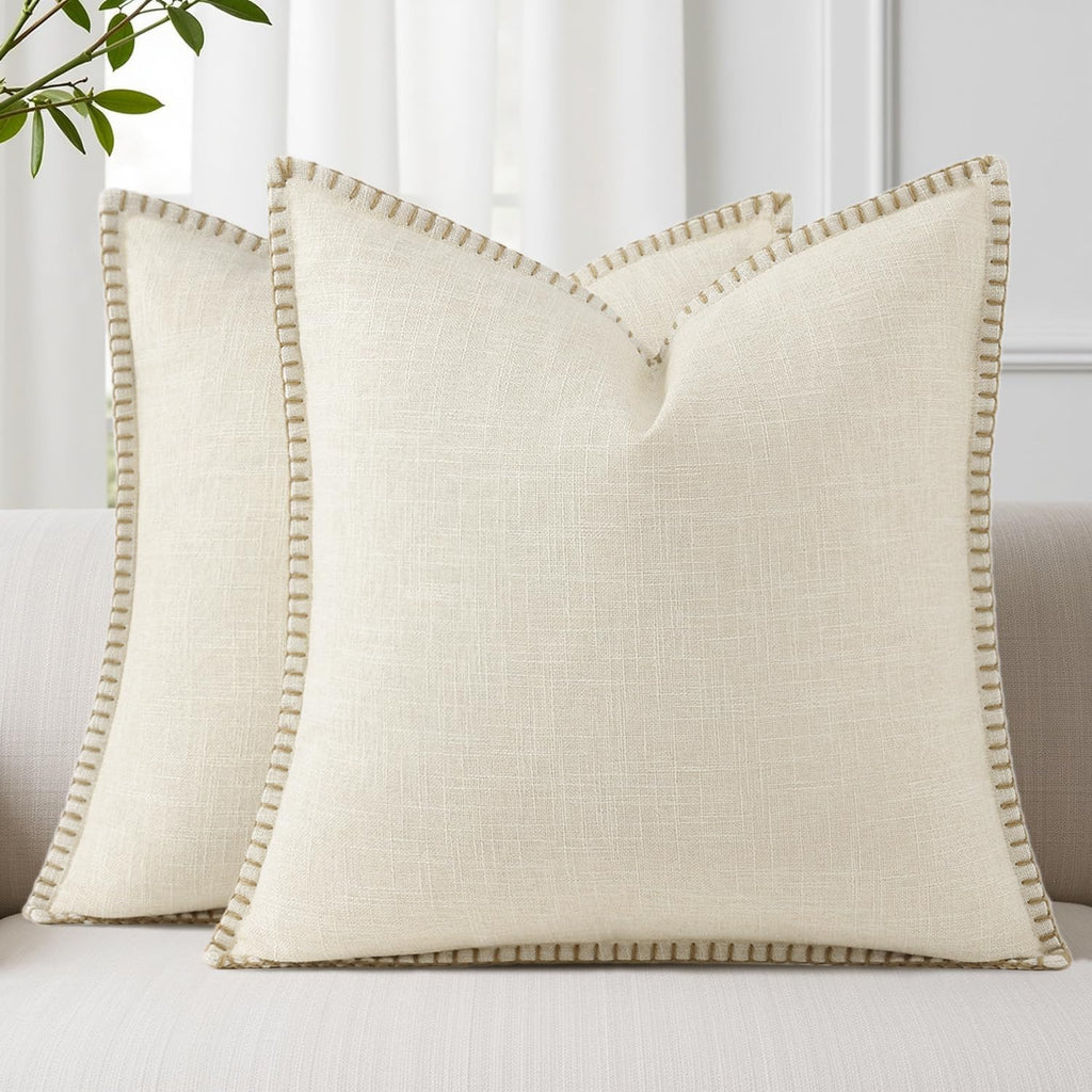 decorUhome Summer Decorative Throw Pillow Covers 22x22 Set of 2 Faux Linen Farmhouse Euro Sham Pillow Covers with Stitched Edge Outdoor…