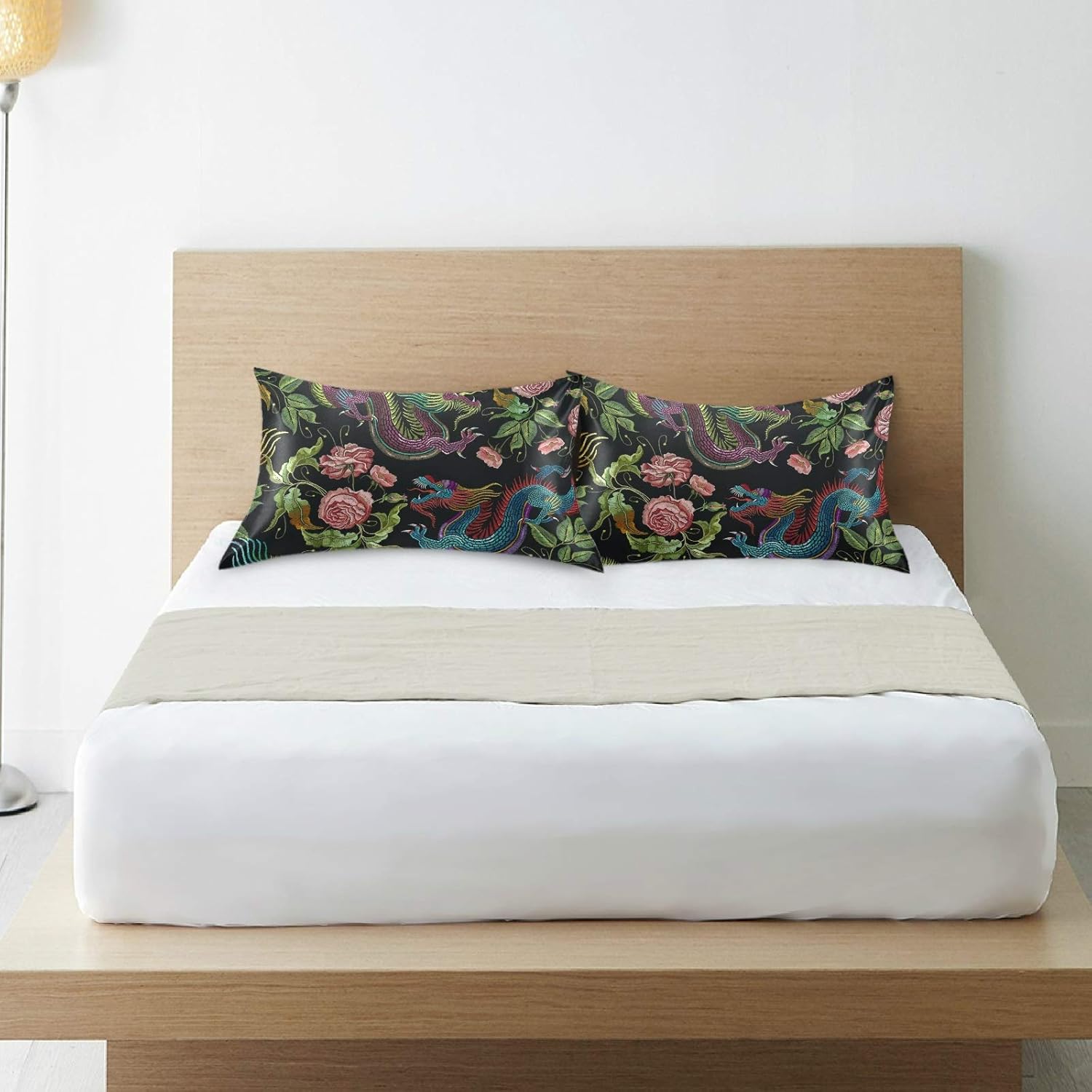 Blueangle Embroidery Chinese Dragon Satin Pillowcase for Hair and Skin Silk Pillowcase, Standard Size(20x26 inches) - Satin Pillow Covers…