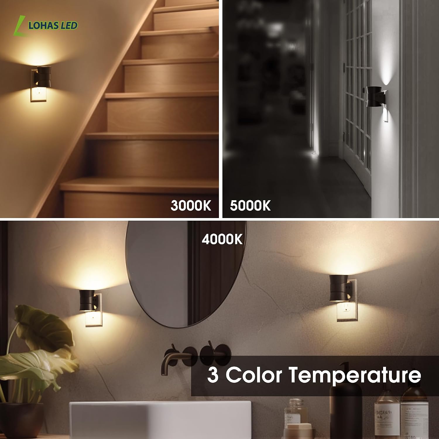L LOHAS LED Dimmable Night Light, 3CCT Adjustable Color & Brightness, Night Lights Plug into Wall, Versatile for Living Room, Kitchen…