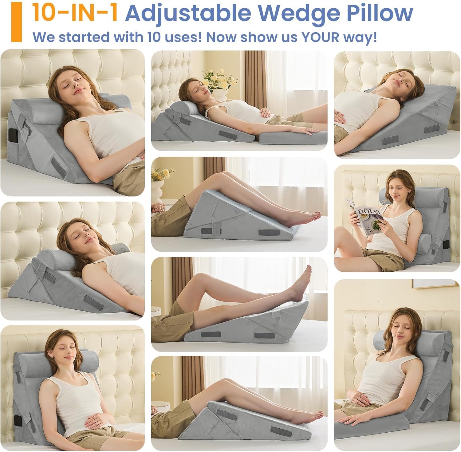 Sasttie Wedge Pillow Set for After Surgery, 2PCS Adjustable Bed Wedge Pillow Headboard with Memory Foam Neck Cushion – for Acid Reflux, Sle…