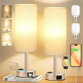 Touch Bedside Table Lamps Set - 3 Way Dimmable Bedroom Lamps Set of 2 with USB C and A Ports, Small Lamps for Nightstand with AC Outlet…