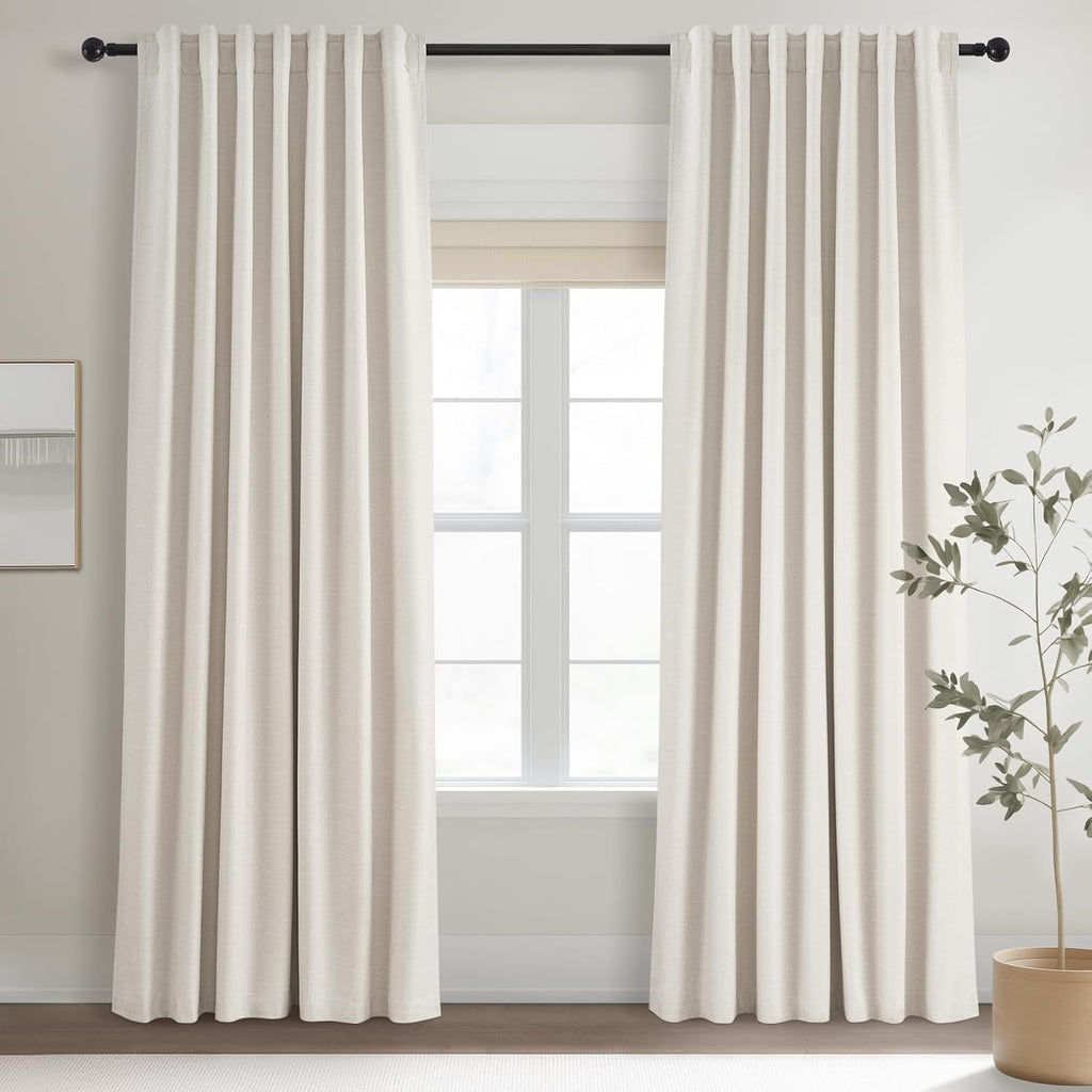 Topfinel Cream Linen Blackout Curtains 84 Inch Long for Bedroom Living Room, Ivory Pinch Pleat Back Tab Full Blackout Drapes Farmhouse Boho…