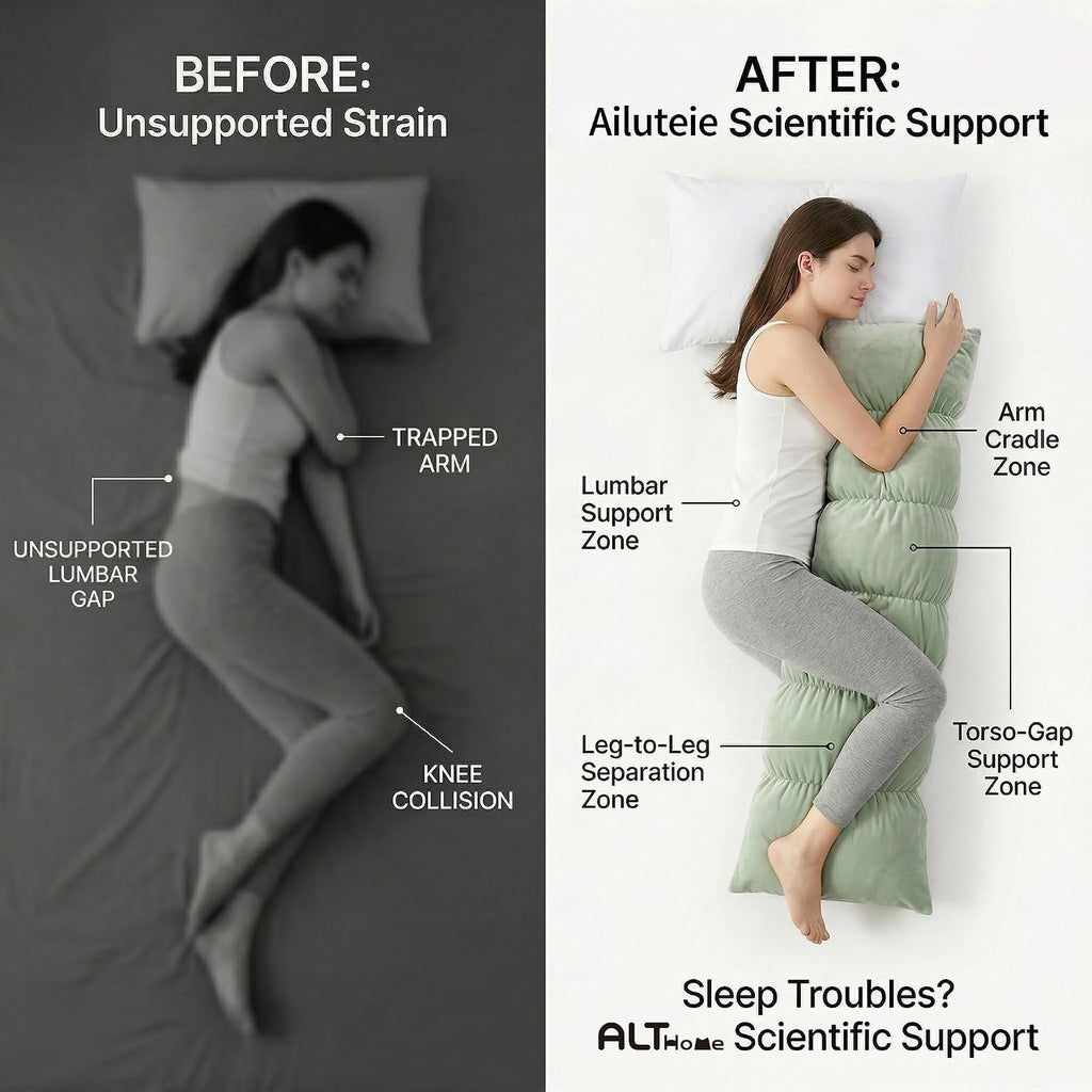 Ailuteie Pat. Pend. Long Pillow for Bed, Segmented Body Pillow for Adults and Side Sleepers with Soft Velvet Washable Pillowcase (Celadon G…