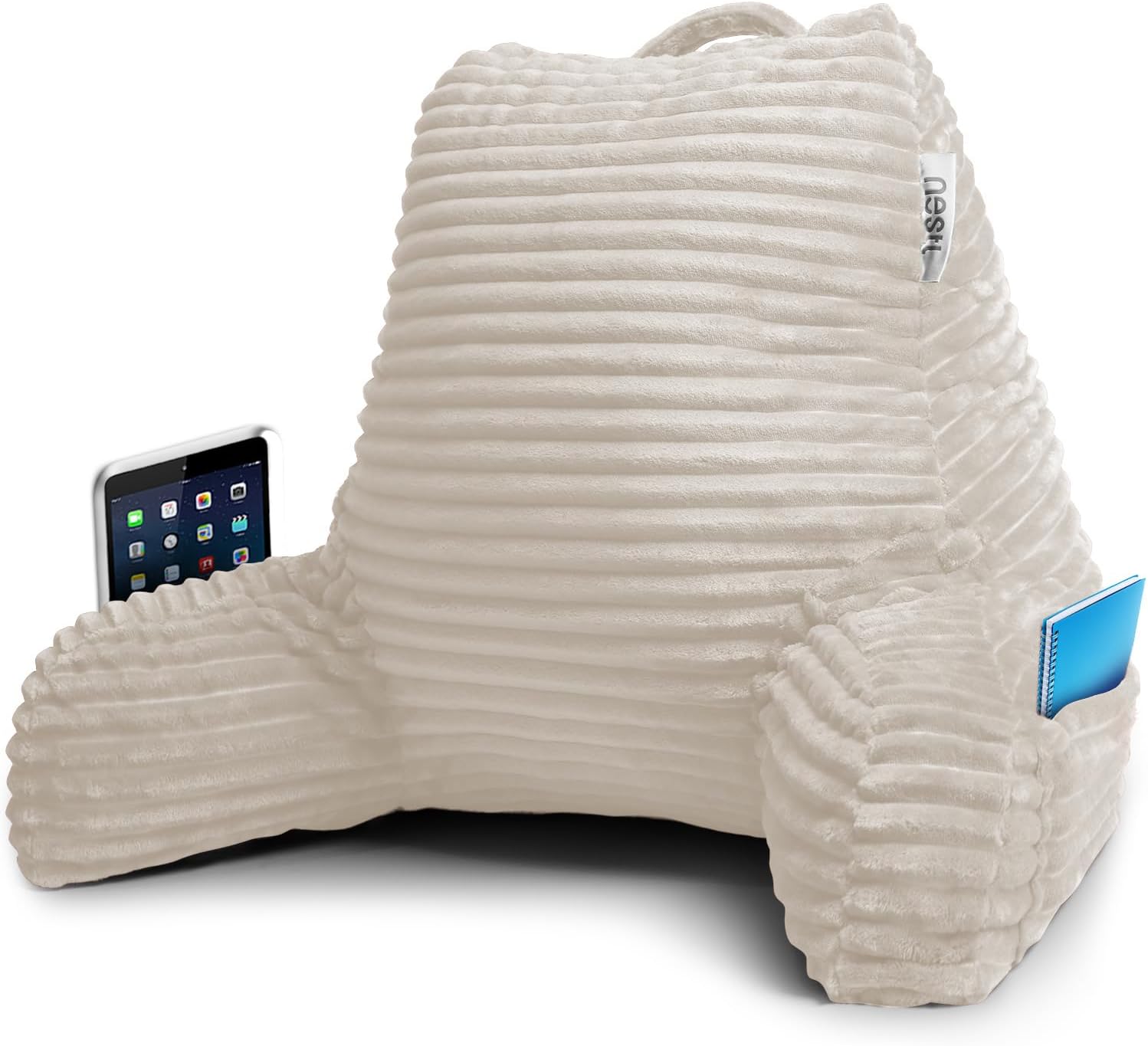Nestl Reading Pillow with Shredded Memory Foam, Luxe Cut Plush Back Pillow for Sitting Up in Bed, Back and Arms Adjustable Support for…