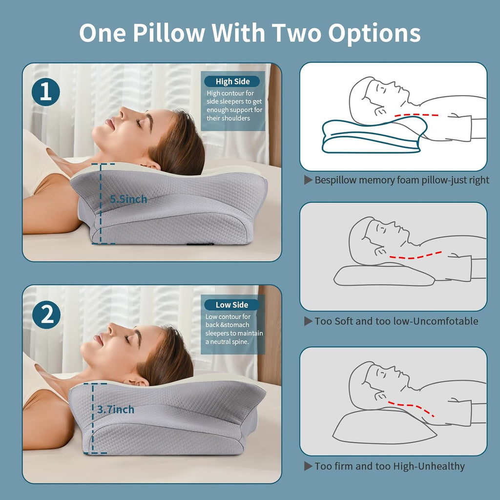 Bespillow Cervical Neck Pillow for - Cooling Side Sleeper Pillow for Sleeping, Ergonomic Memory Foam Pillows for Neck Support, Contour Orth…