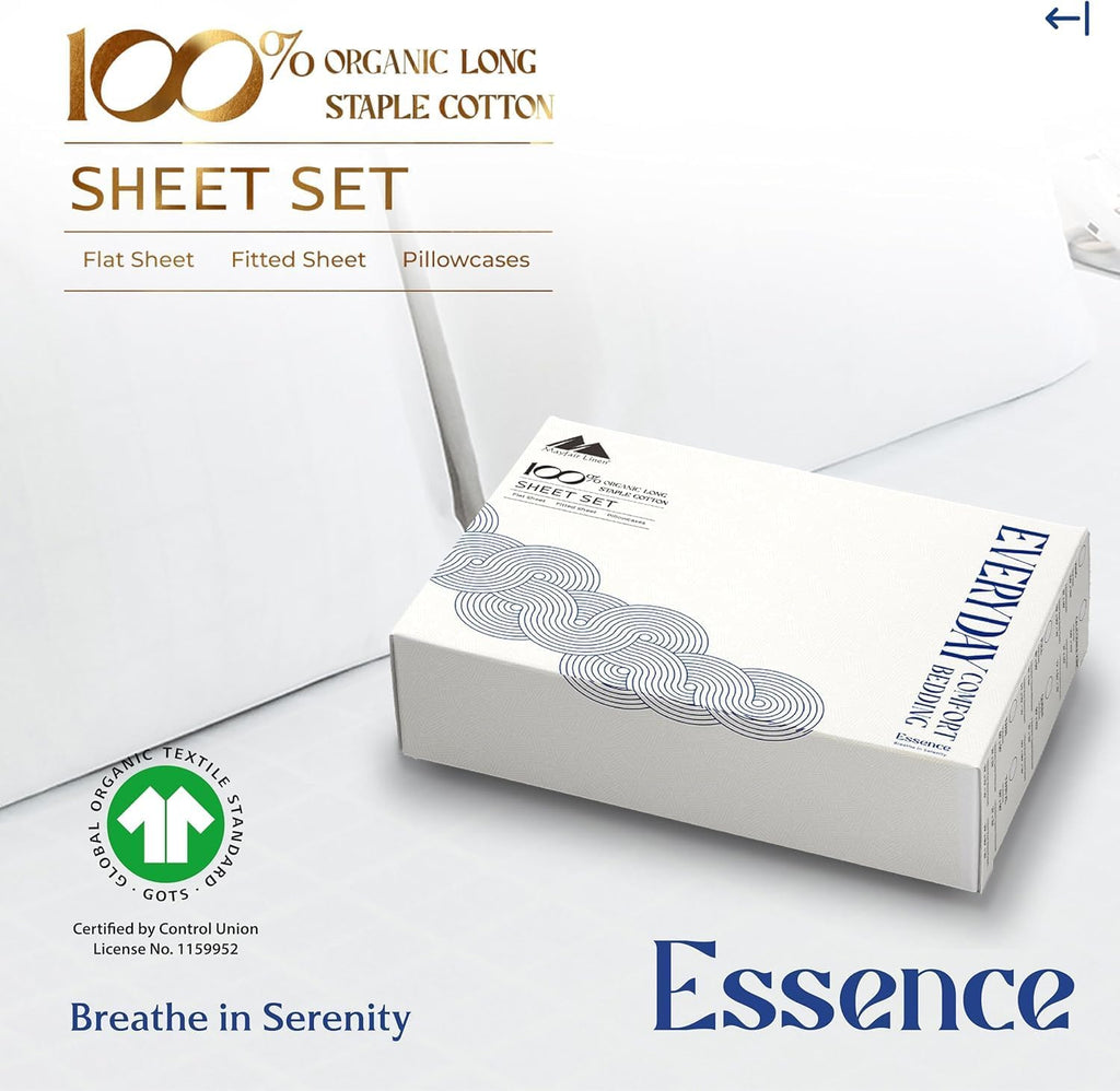 Mayfair Linen 100% Organic Cotton Percale Sheets Twin Size Pack or 2 - Soft & Crisp Organic Cotton Sheets Twin Size (6 PC, White), Dorm…