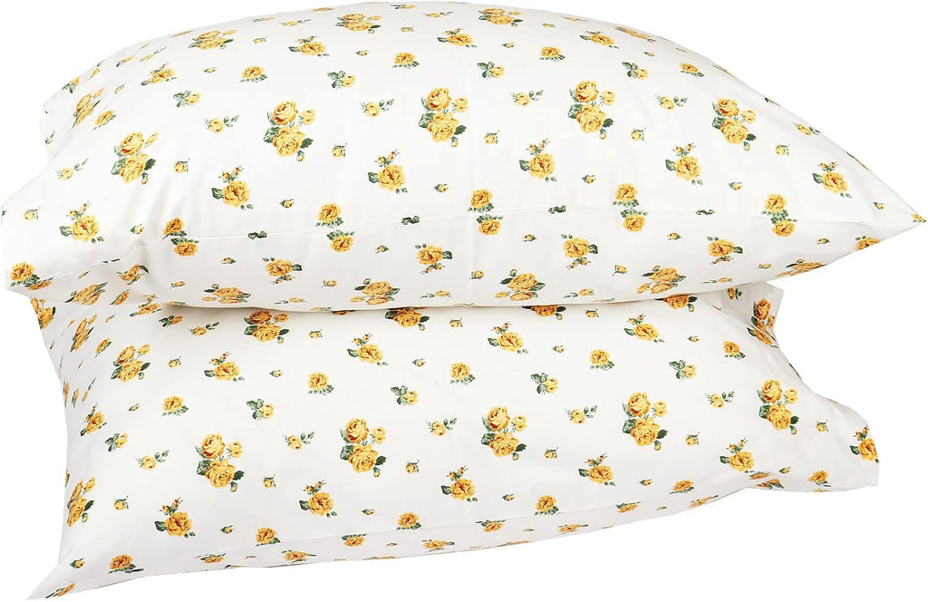 Wbycotbed 2-Piece Cotton Pillowcase Set Queen Size, Floral Printed Hotel Quality Pillow Protectors 20" x 30" 20 Inch Cotton