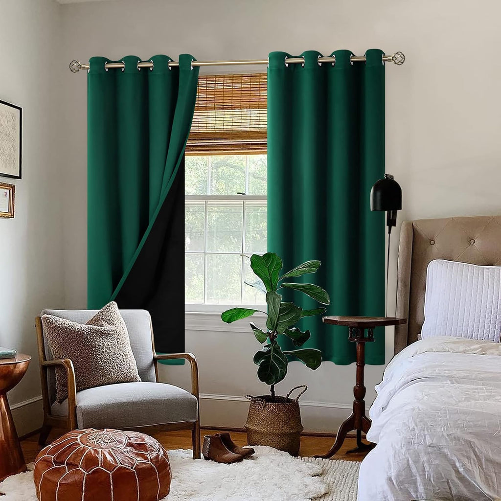 BGment Thermal Insulated 100% Blackout Curtains for Bedroom with Black Liner, Double Layer Full Room Darkening Noise Reducing Grommet Curta…