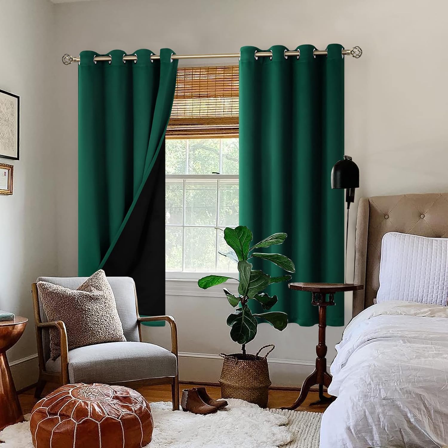 BGment Thermal Insulated 100% Blackout Curtains for Bedroom with Black Liner, Double Layer Full Room Darkening Noise Reducing Grommet Curta…