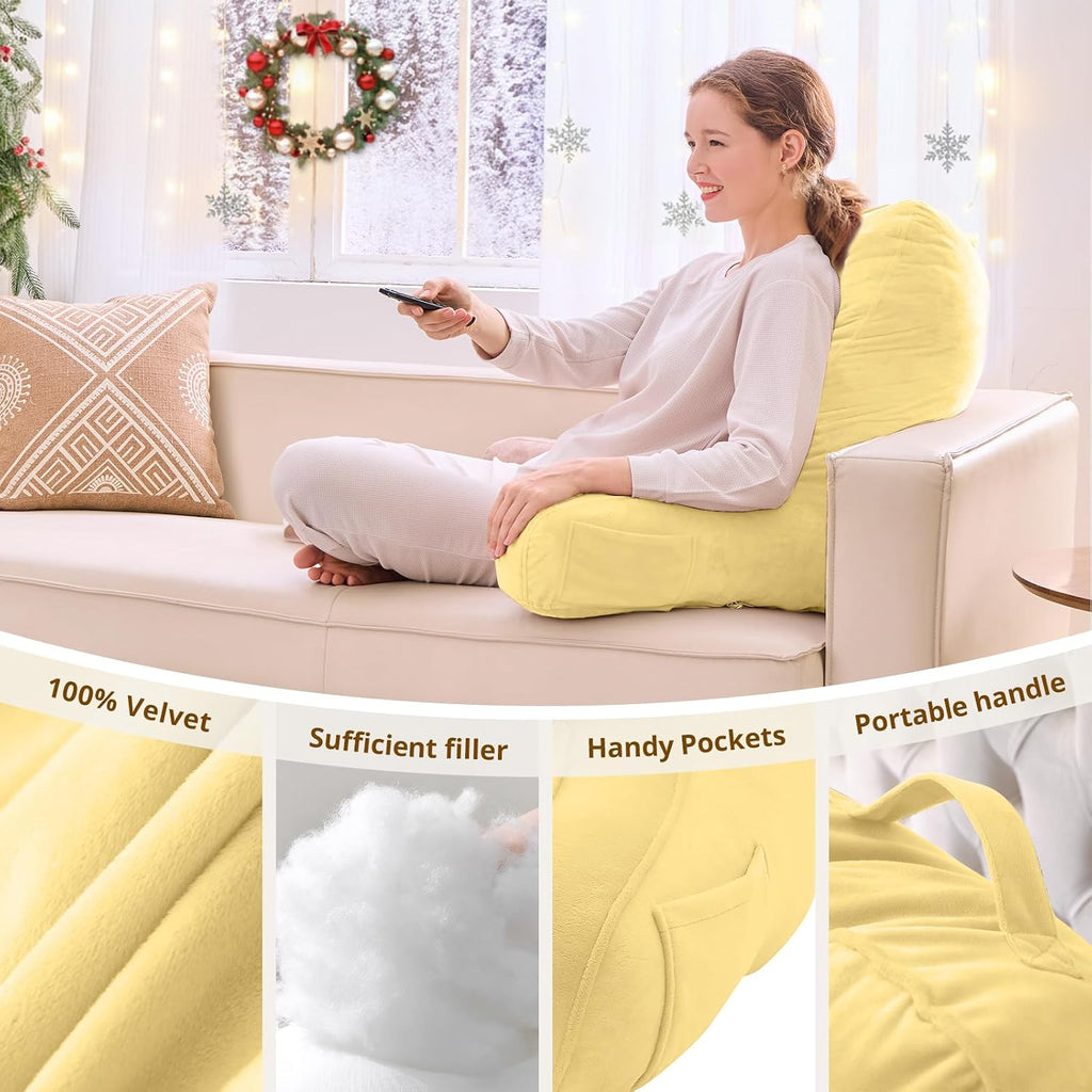 Sasttie Reading Pillow, Pillows for Reading or Relaxing – Ergonomic Support for Head, Neck, Back, and Lumbar, 23-Inch, Light Yellow