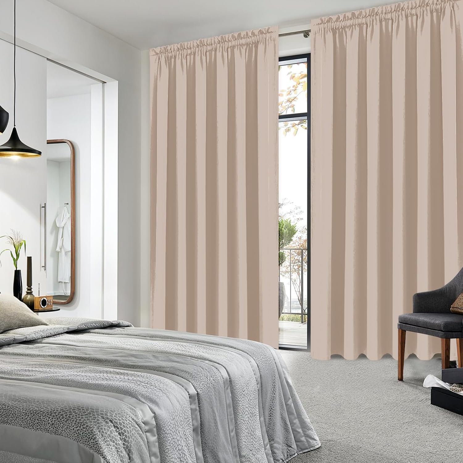 DWCN Blackout Curtains for Living Room Thermal Insulated, Energy Saving & Noise Reducing Bedroom Curtains, Camel, W 70x L 84 Inch, Set of…