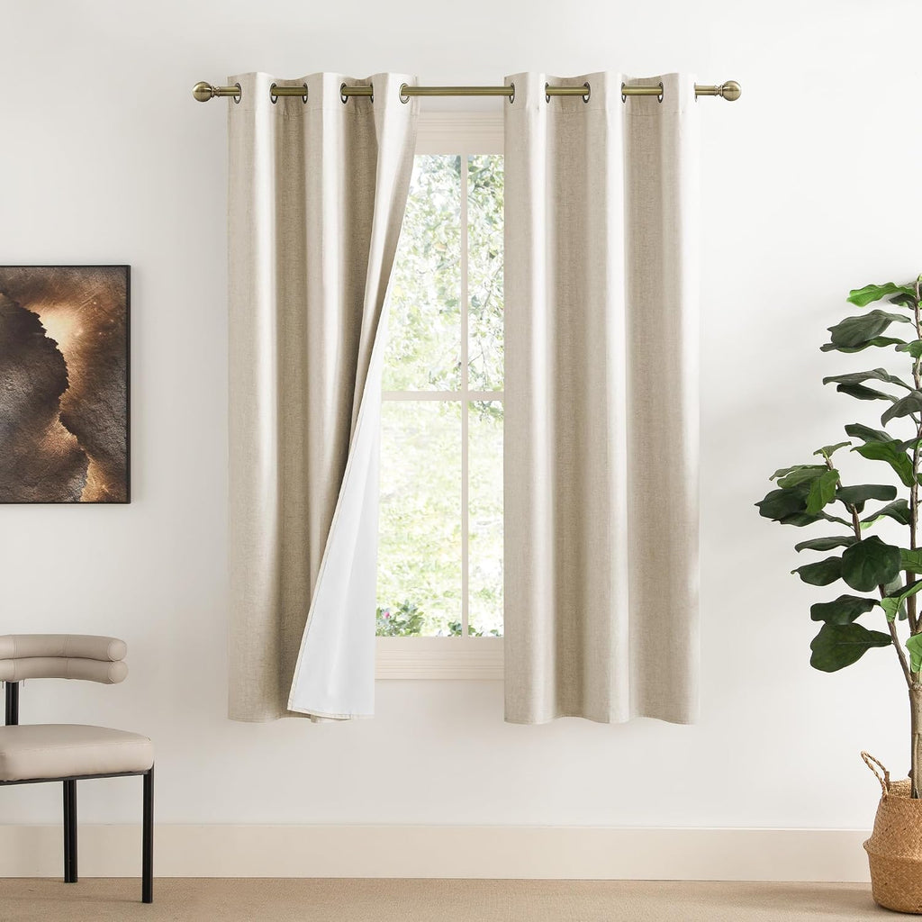 NICETOWN 100% Blackout Linen Texture Curtains 72 inches Long, Beige, 2 Panels, Thermal Insulated Full Blackout 2-Layer Lined Drapes…