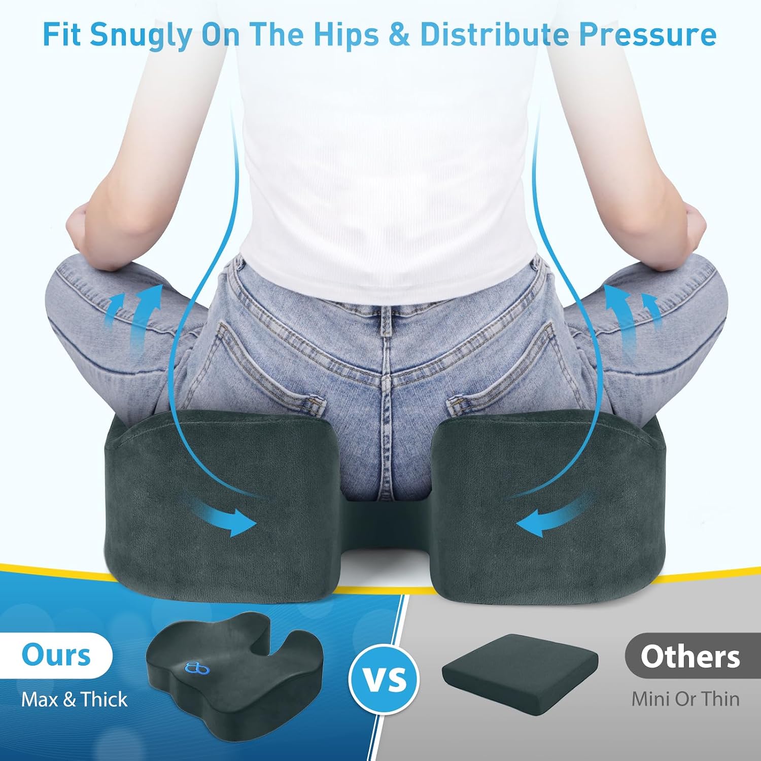 BlissTrends Seat Cushion, Thick Memory Foam Cushions for Office Chair, Car Seat, Airplane, Relieving Pressure Tailbone Sciatica Back Pain fo…