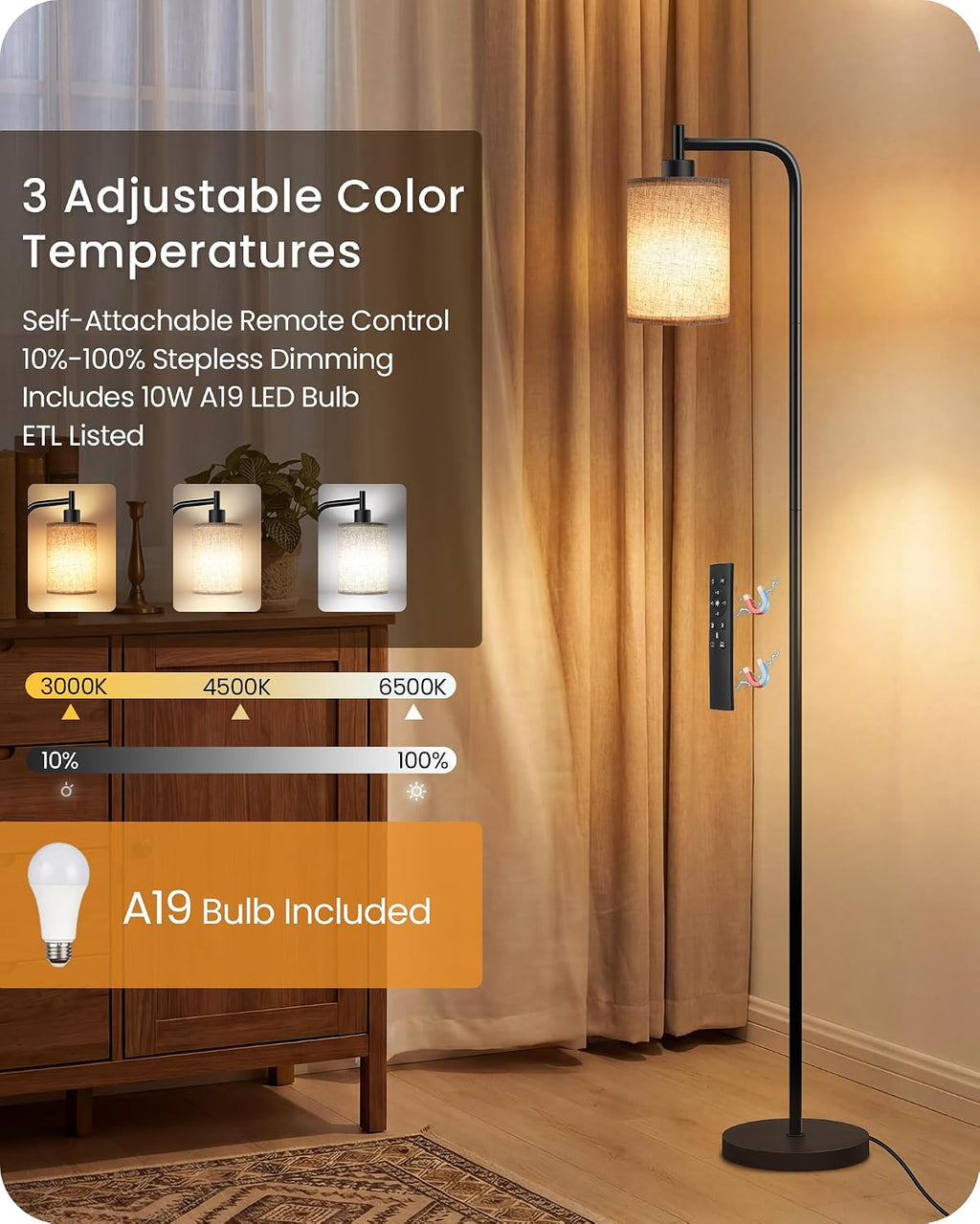 2Pack Dimmable Floor Lamp for Living Room with Remote and Foot Switch, Modern Standing, Corner Lamp,10W Bulb 3 Color Temperatures, for…