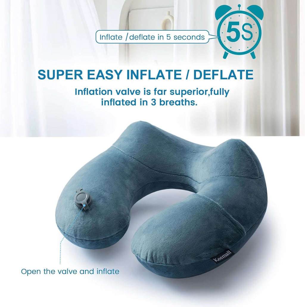 Keemall 2Pack Inflatable Travel Neck Pillow for Airplane Sleeping, Adjustable Blow Up Neck Support Air Pillow Traveling on Plane Long…