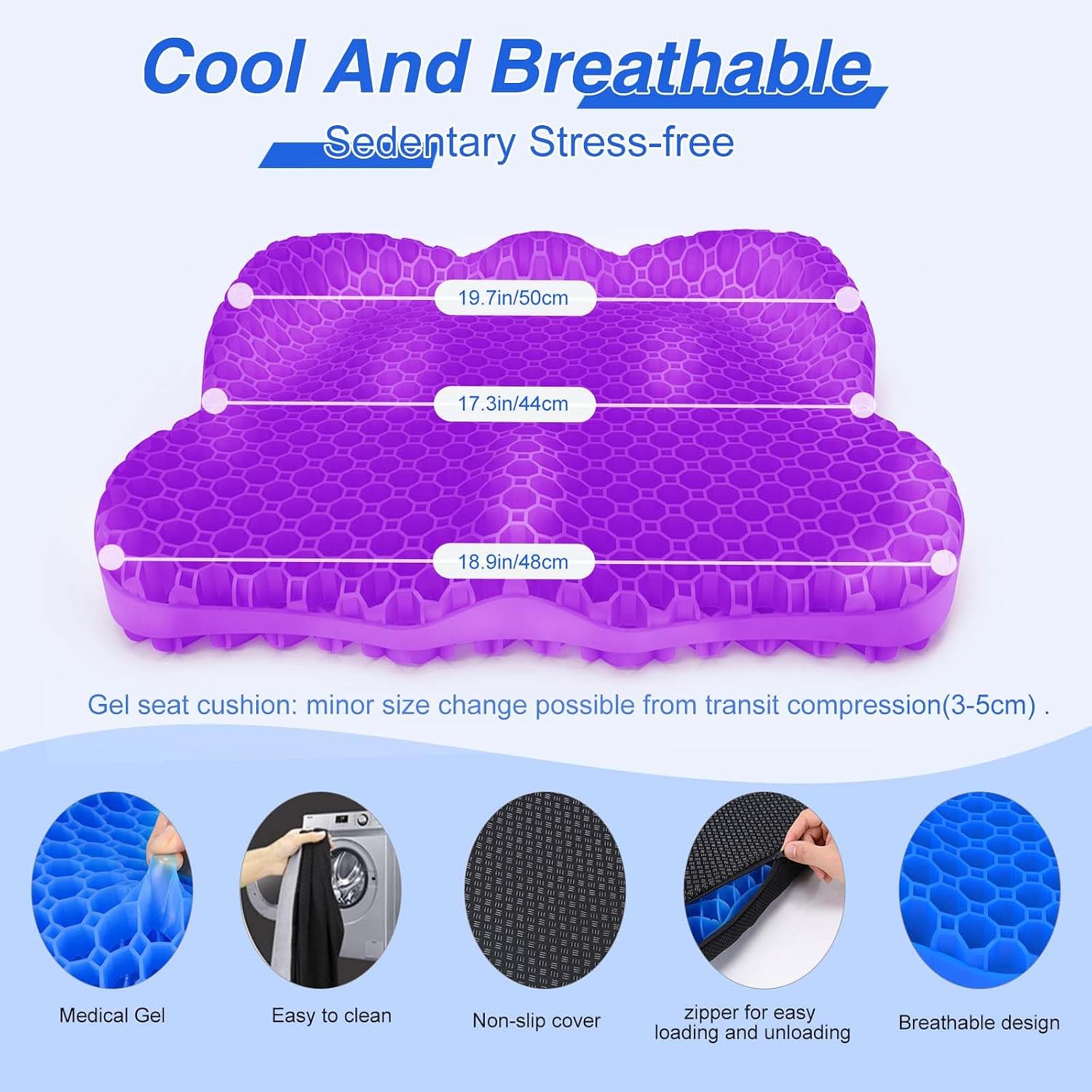 AirllantryHome Thicken 19.7in Seat Cushion, Gel Seat Cushion for Long Sitting–Office Chair, Wheelchair, Car Pad, Large Cooling Support Pad…
