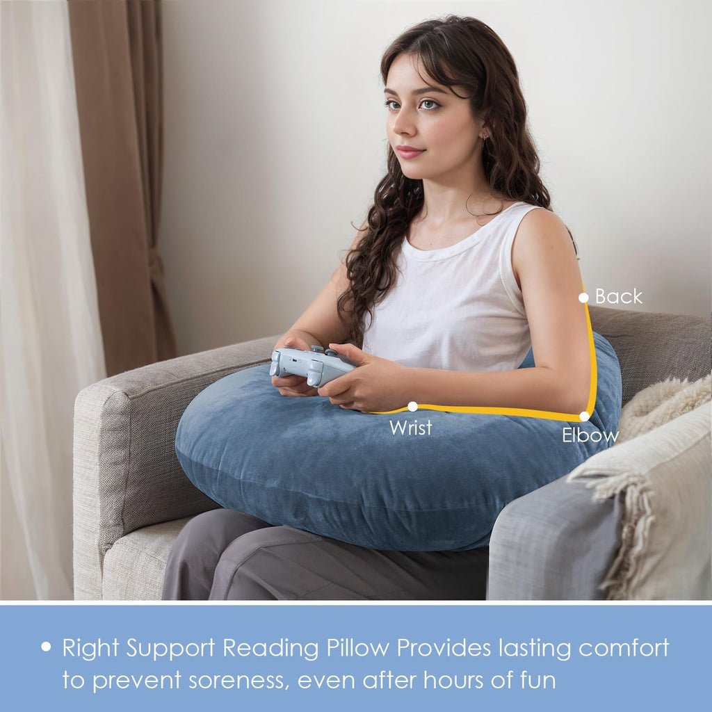 QUEEN ROSE Reading Pillow, Gaming Pillow for Lap, Sitting in Bed or Sofa, Extra Arm Rest for Reading, Playing or Crocheting, Soft Velvet…