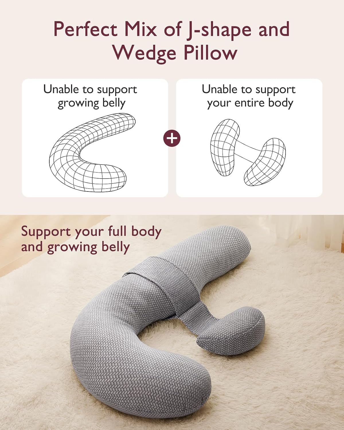 Momcozy Pregnancy Pillow, Original F Shaped Maternity Pillow for Pregnant Women with Adjustable Wedge Pillow, Full Body Support Pregnancy Pi…