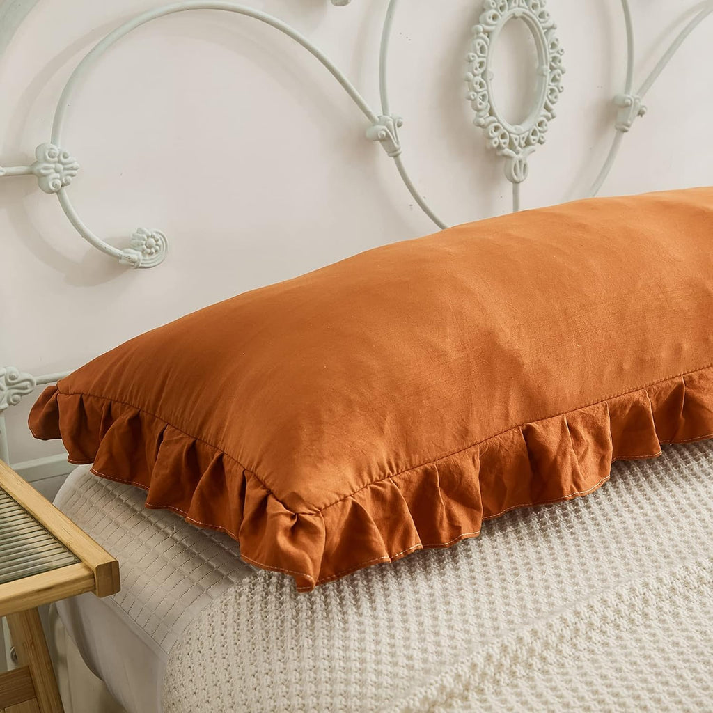 Merryword Burnt Orange Body Pillow Cover 20x54inches Long Pillowcase Shabby Chic Ruffled Fringe Decor Body Pillow Sham Cute Pillowcase (1 B…