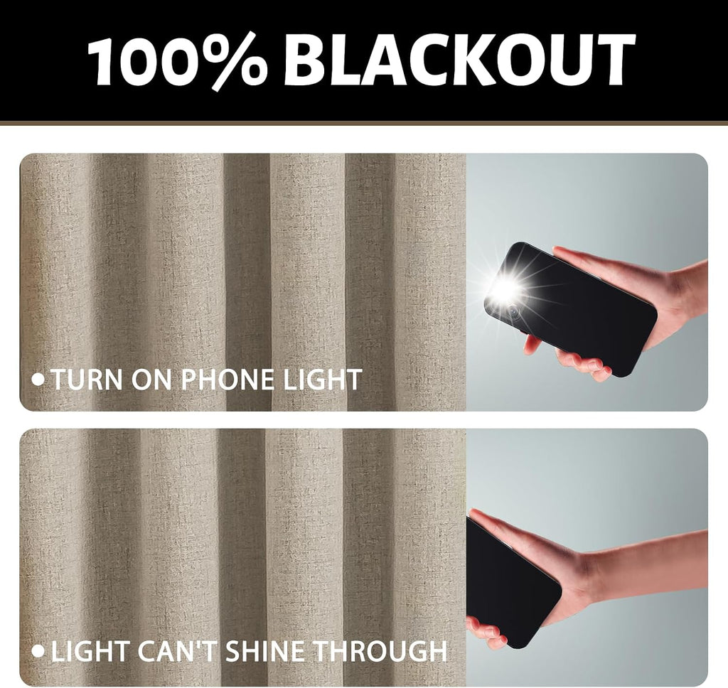 Yakamok Natural Linen Curtains 100% Blackout 63 Inches Long, Room Darkening Textured Curtains for Living Room Thermal Grommet Bedroom Curtai…