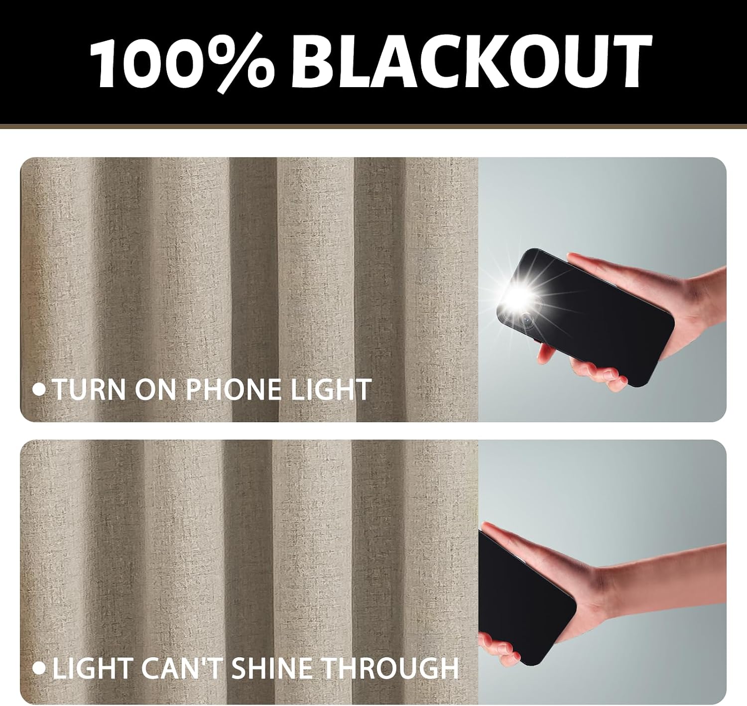 Yakamok Natural Linen Curtains 100% Blackout 63 Inches Long, Room Darkening Textured Curtains for Living Room Thermal Grommet Bedroom Curtai…