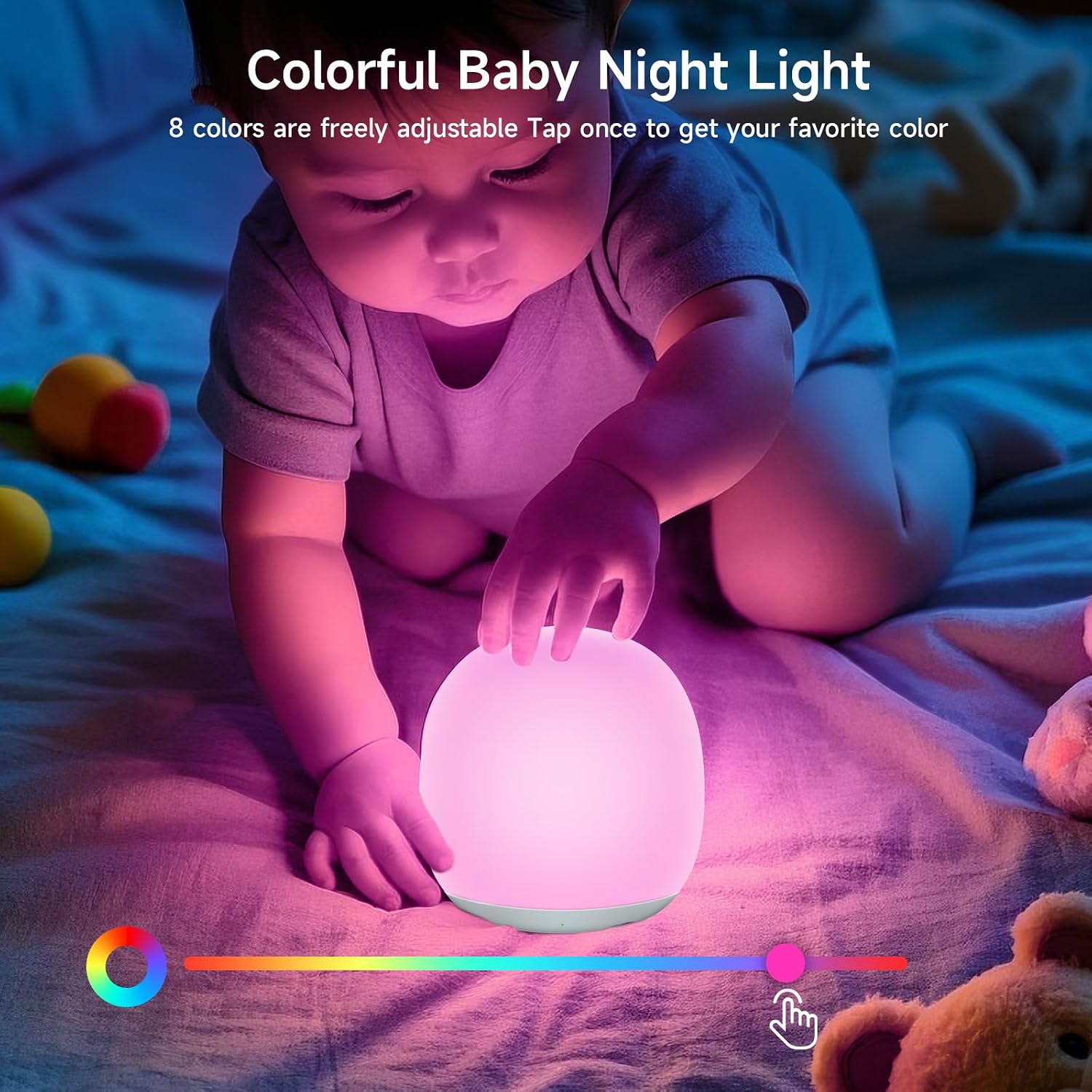 Tyute Baby Night Light, Nursery Night Lamp with 8 RGB Colors Changing, Soft BPA Free Silicone Touch Night Light for Kids Room Breastfeeding…