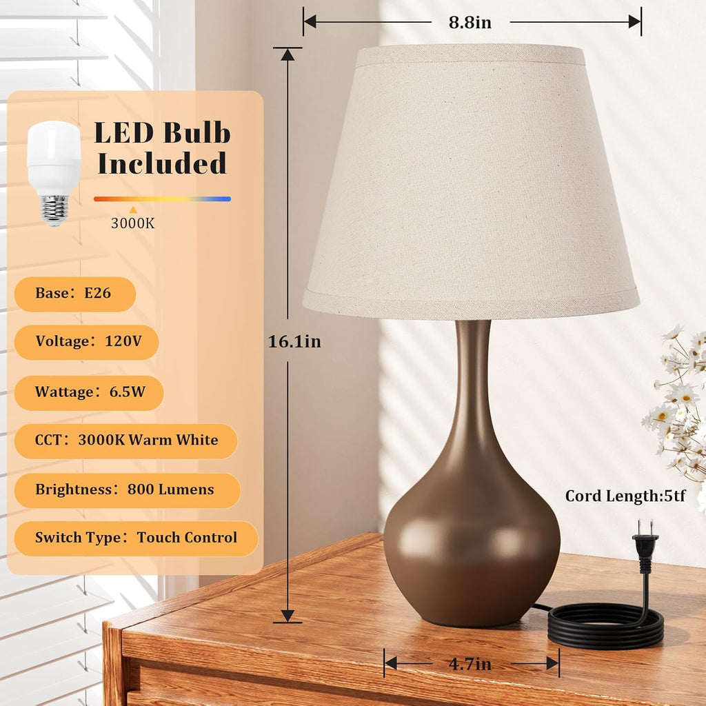 Seealle Touch Table Lamp for Bedroom, 3-Way Dimmable Small Bedside Lamps for Night Stands with Wires, Brown Desk Lamp for Kids Room…