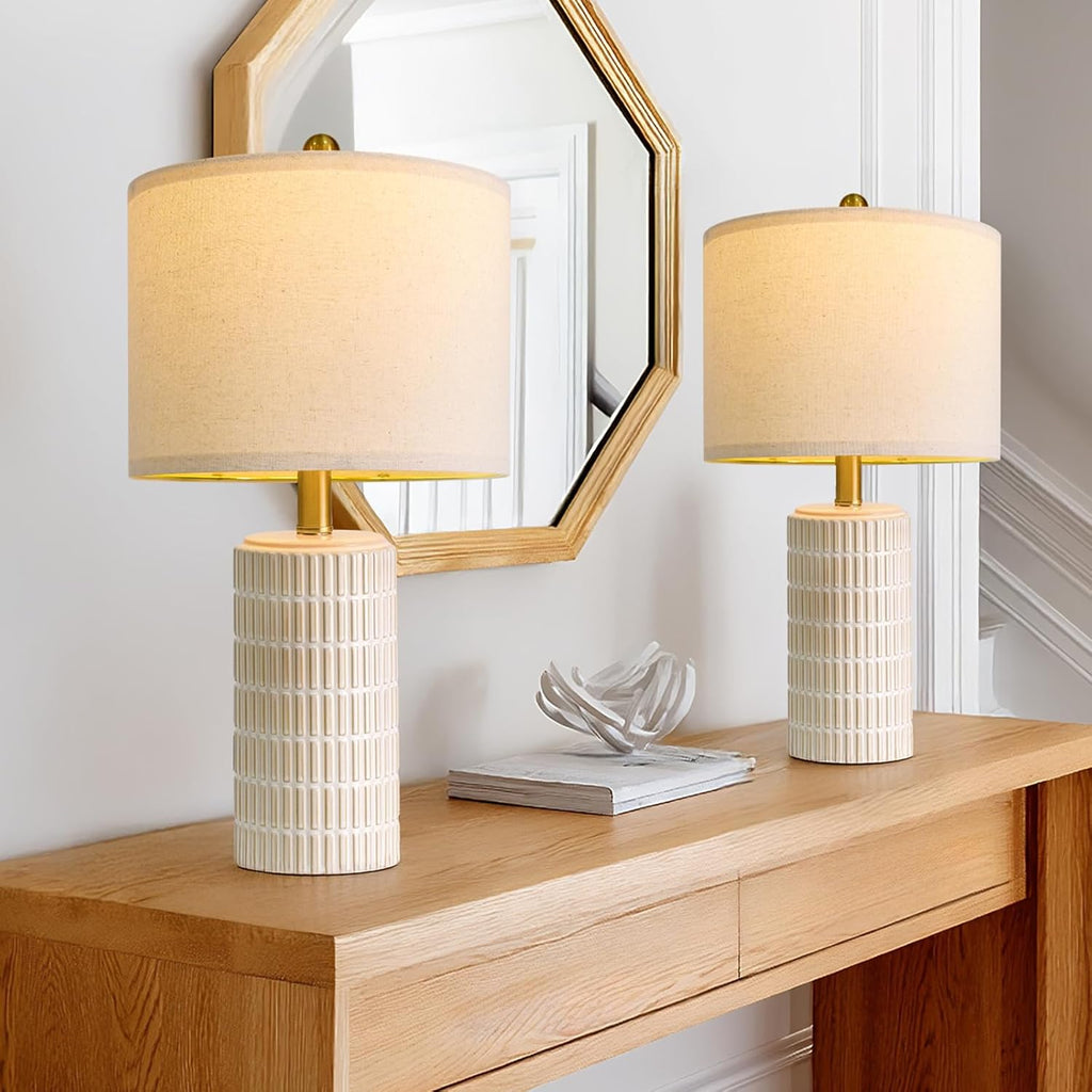PoKat 20.75" Small Modern Ceramic Table Lamps Set of 2 for Bedroom, White Bedside Lamps for Night Stands, Farmhouse Desk House Warming…