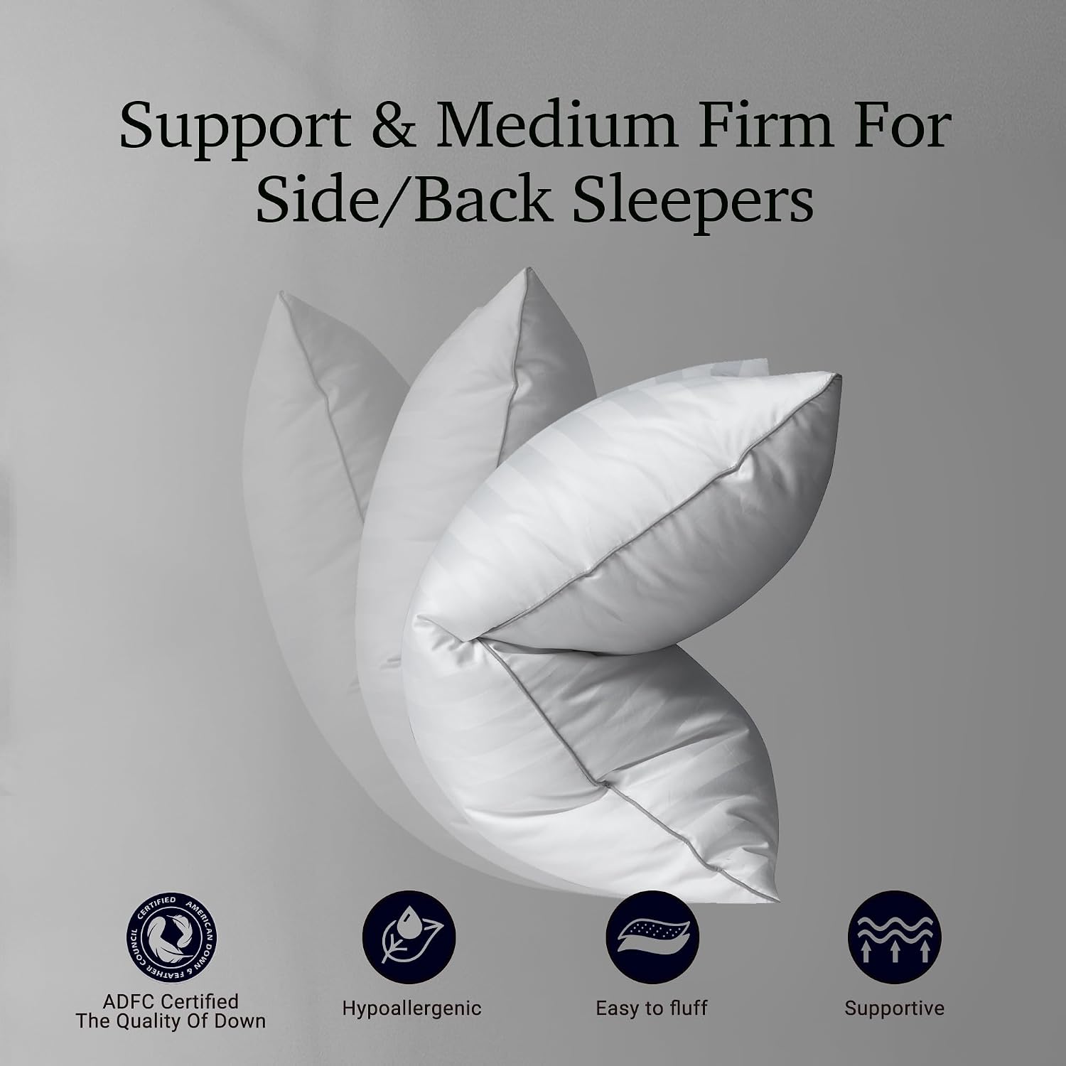 Hotel Grand Fluffy Feather Down Pillow 100% Cotton Queen Size Pillow Set of 2 Pack Medium Firm Hypoallergenic Pillows for Back/Side…