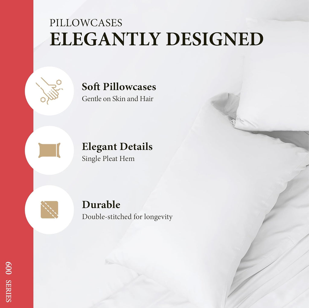 AshtonSheets 100% Egyptian Cotton King Size Sheet Set - 600 Series Refined Collection Sheets Set for King Size Bed (4 PC, Silver), Soft, Co…
