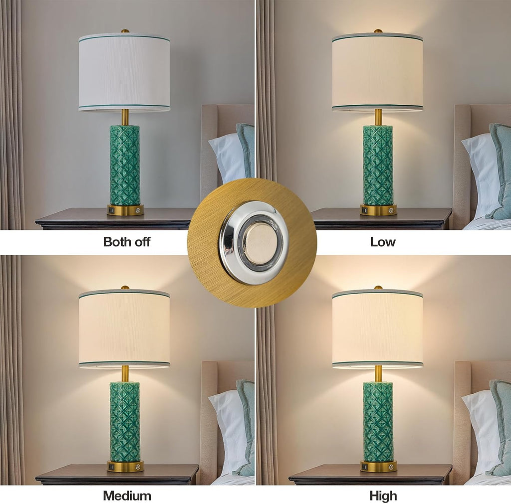 Set of 2 Table Lamp for Living Room Bedroom Farmhouse,26'' Touch Control Bedroom Turquoise Ceramic Lamps 3-Way Dimmable Bedside Lamps…