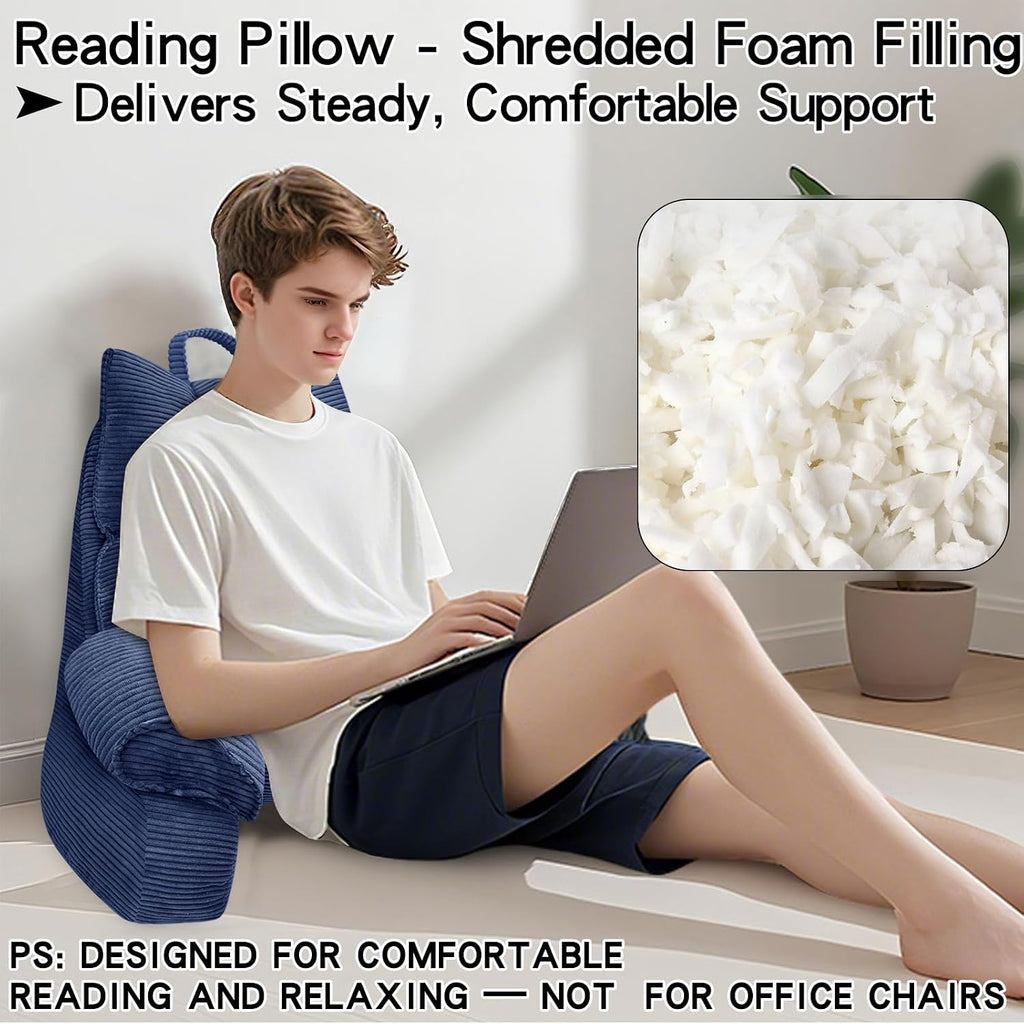 RRPAHWTV Reading Pillow for Bed with High Arm Rests, Back Support Pillow for Sitting Up in Bed with Shredded Memory Foam for Reading, TV…
