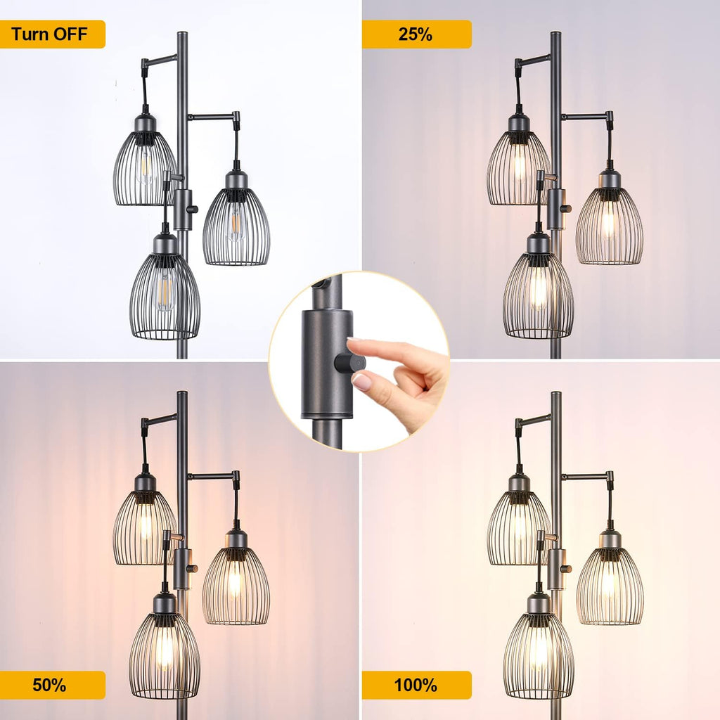 Nintiue Dimmable Floor Lamp, 3 x 800LM LED Edison Bulbs Included, Industrial Floor Lamp Standing Tree Lamp with Elegant Teardrop Cage…