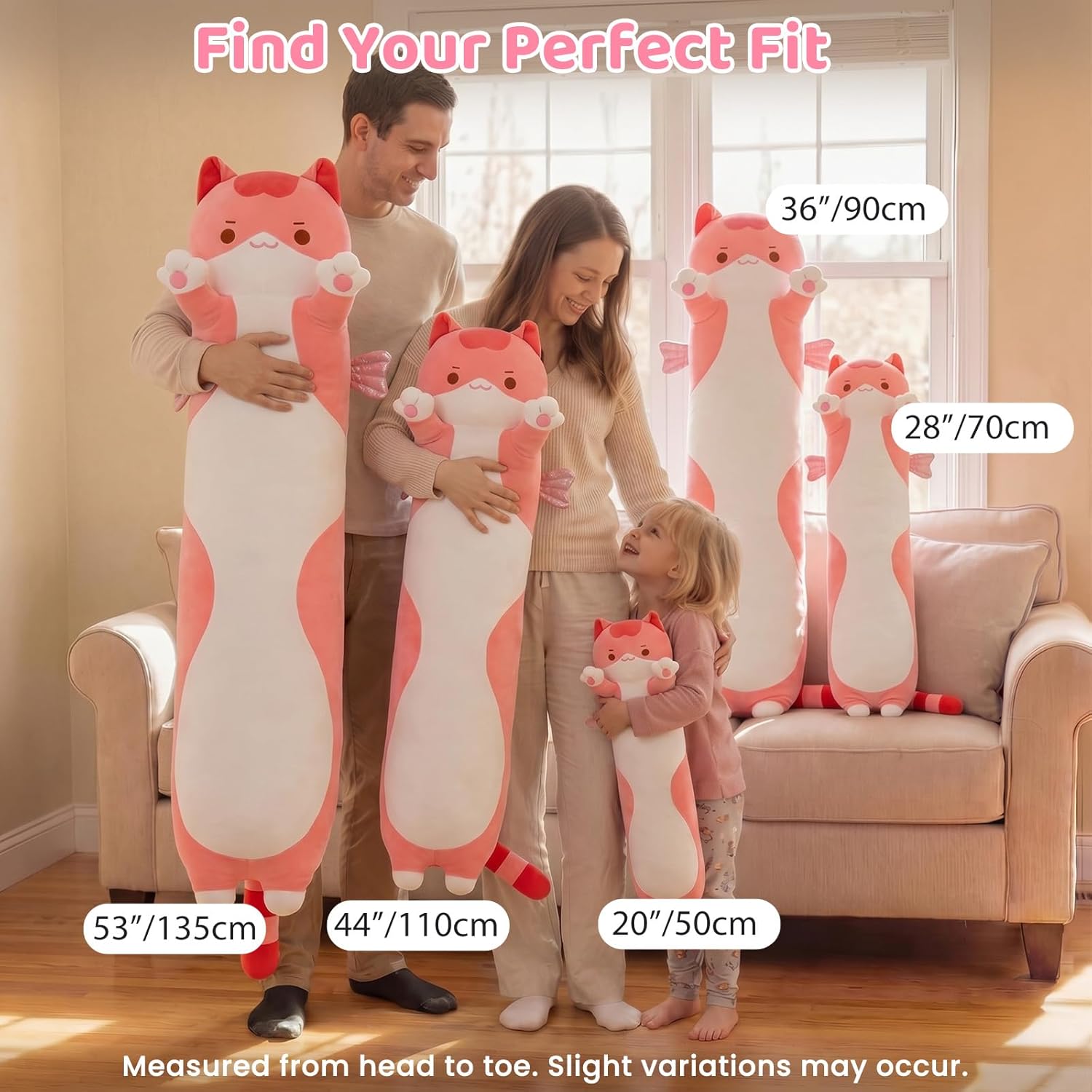 Mewaii Long Cat Plush 5 Sizes, 120% Extra Filling Giant Plushness Kids Body Pillow, Kawaii Cute Pink Cat Stuffed Animals Plushies, Big…
